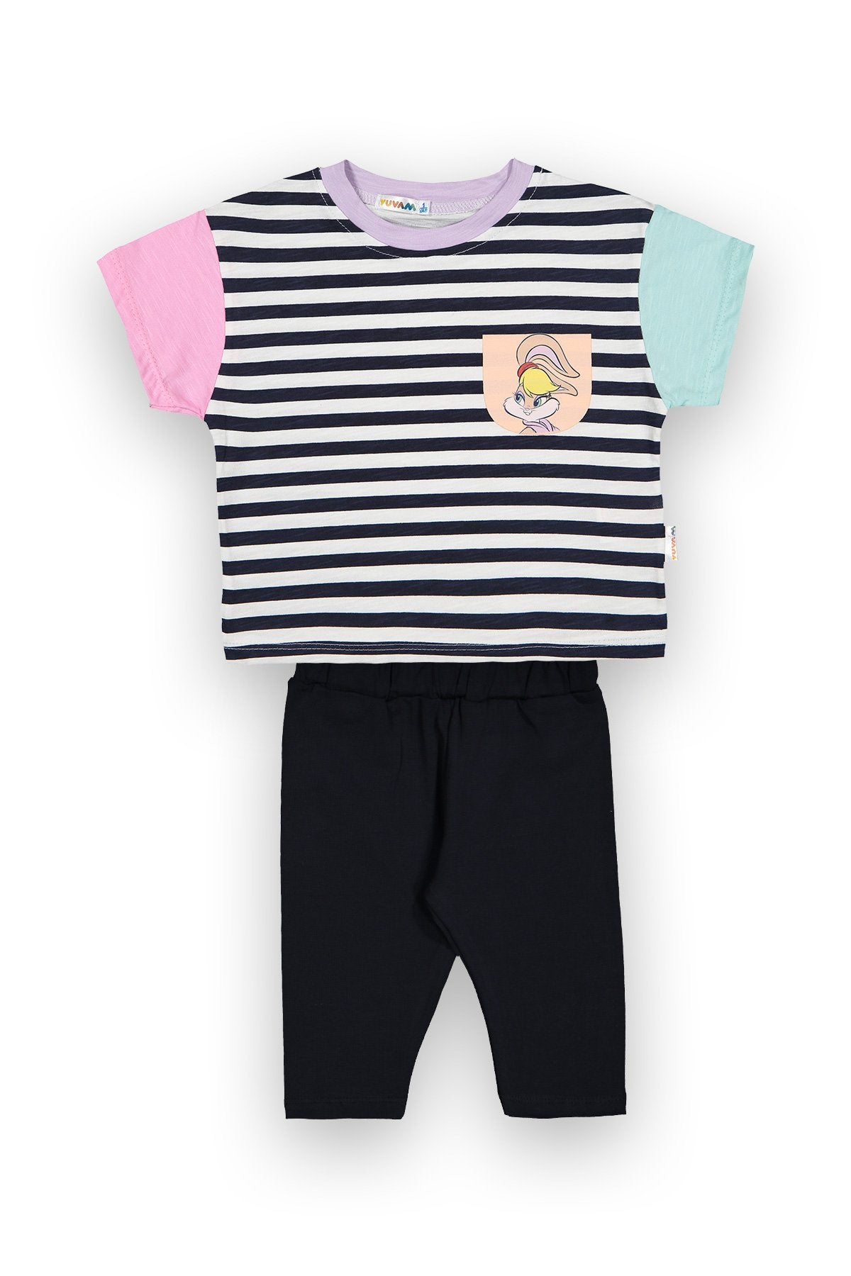 Çizgili Tavşan Baskılı Kız Bebek Taytlı Takım