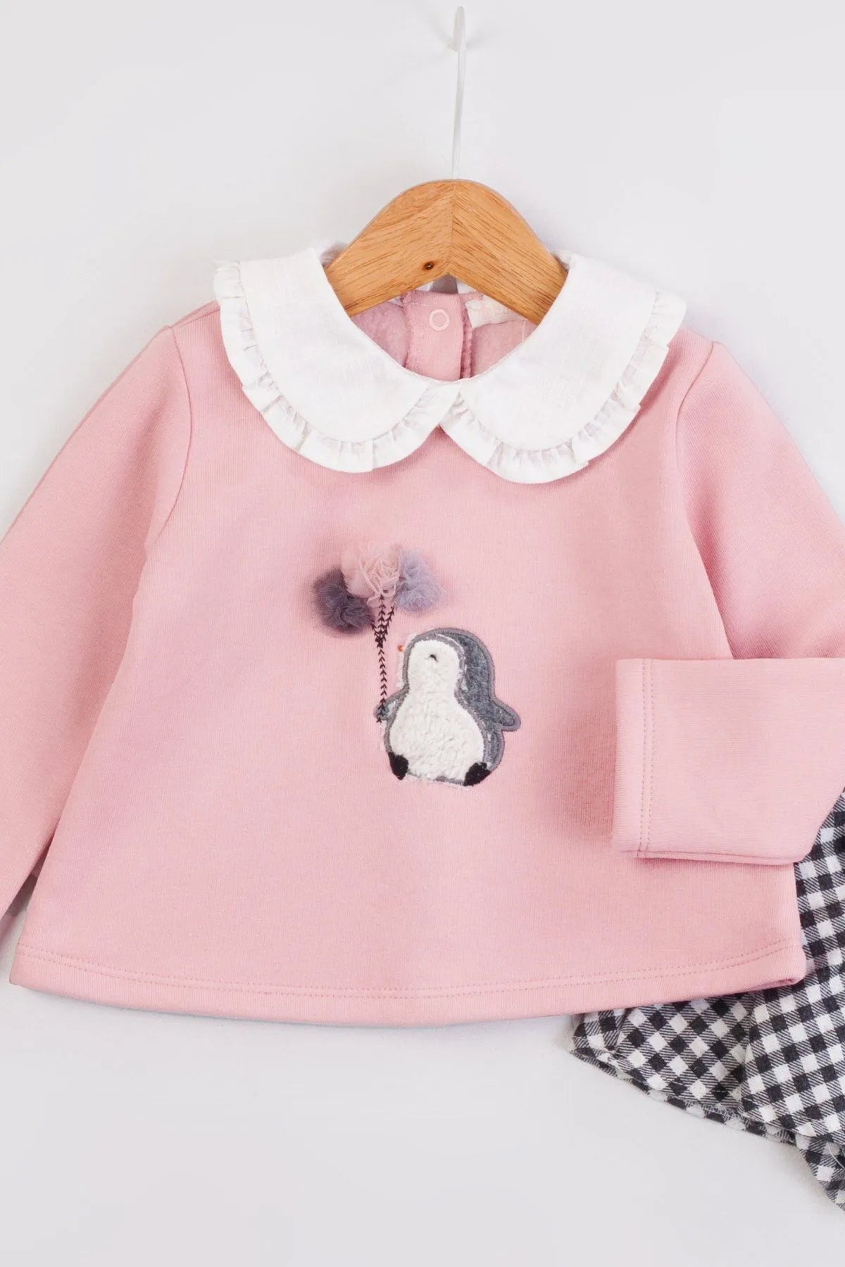 Penguin Kız Bebek 2'li Sweat ve Etek Takım - Pembe