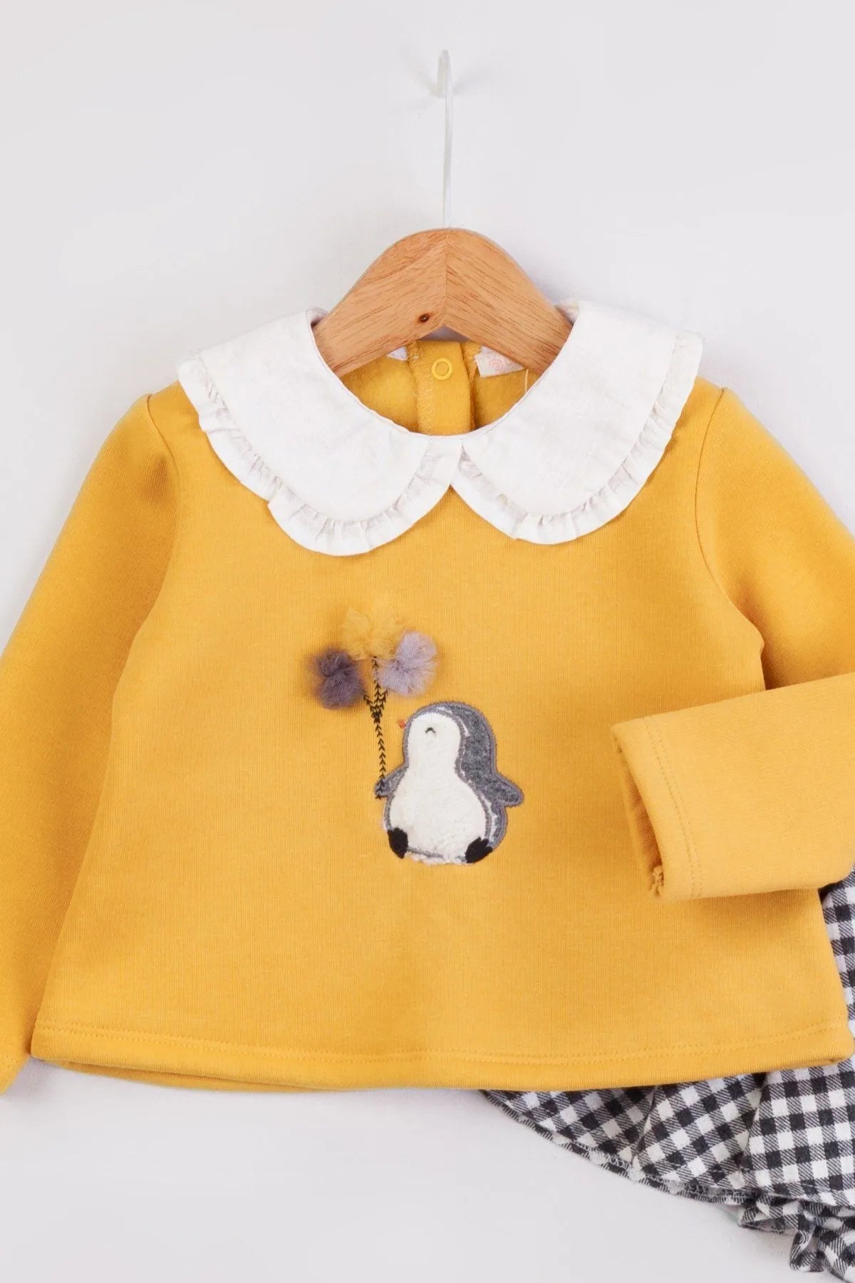 Penguin Kız Bebek 2'li Sweat ve Etek Takım - Hardal