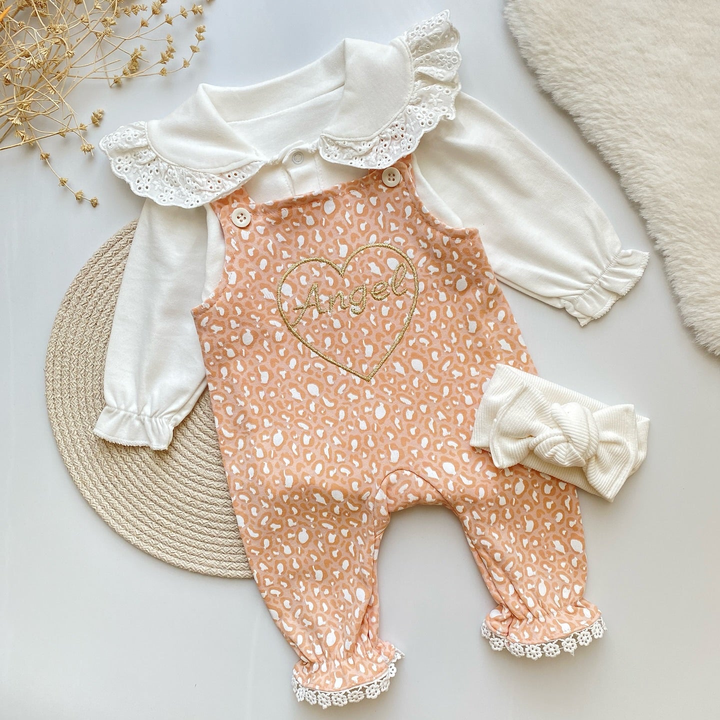 Angel Leopar Desenli Kız Bebek Salopet