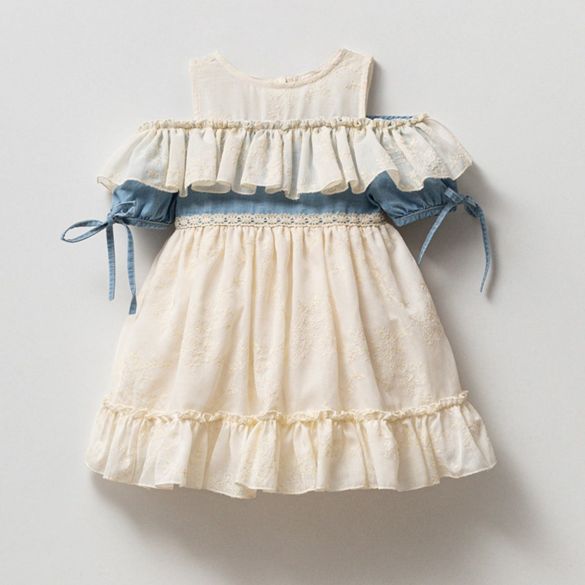 Fırfırlı Denim Vual Kız Bebek Yazlık Elbise