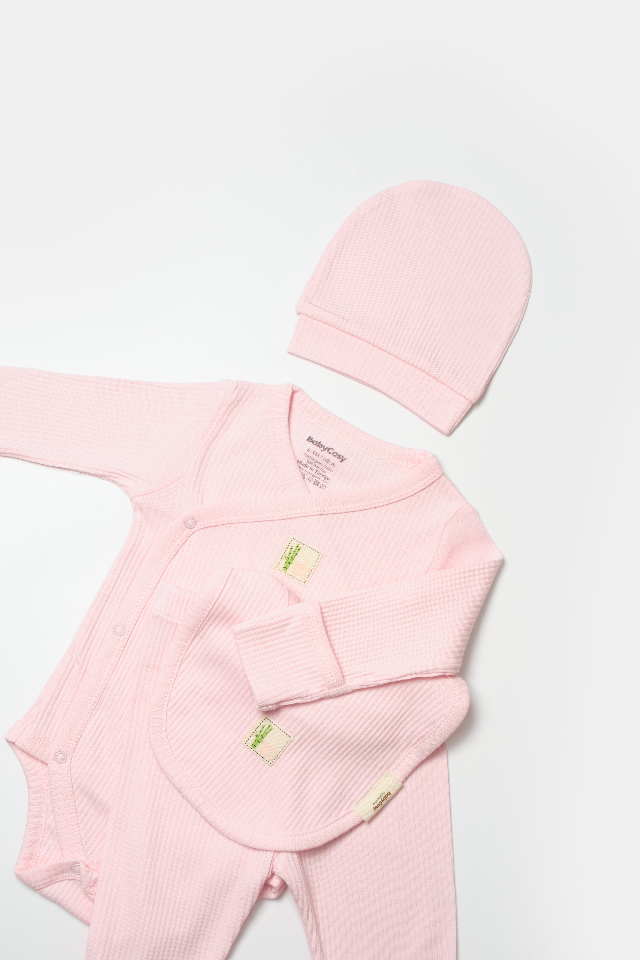 Happy Baby Organik Bambu Fitilli Kız Bebek 4'lü Set - Koyu Pembe