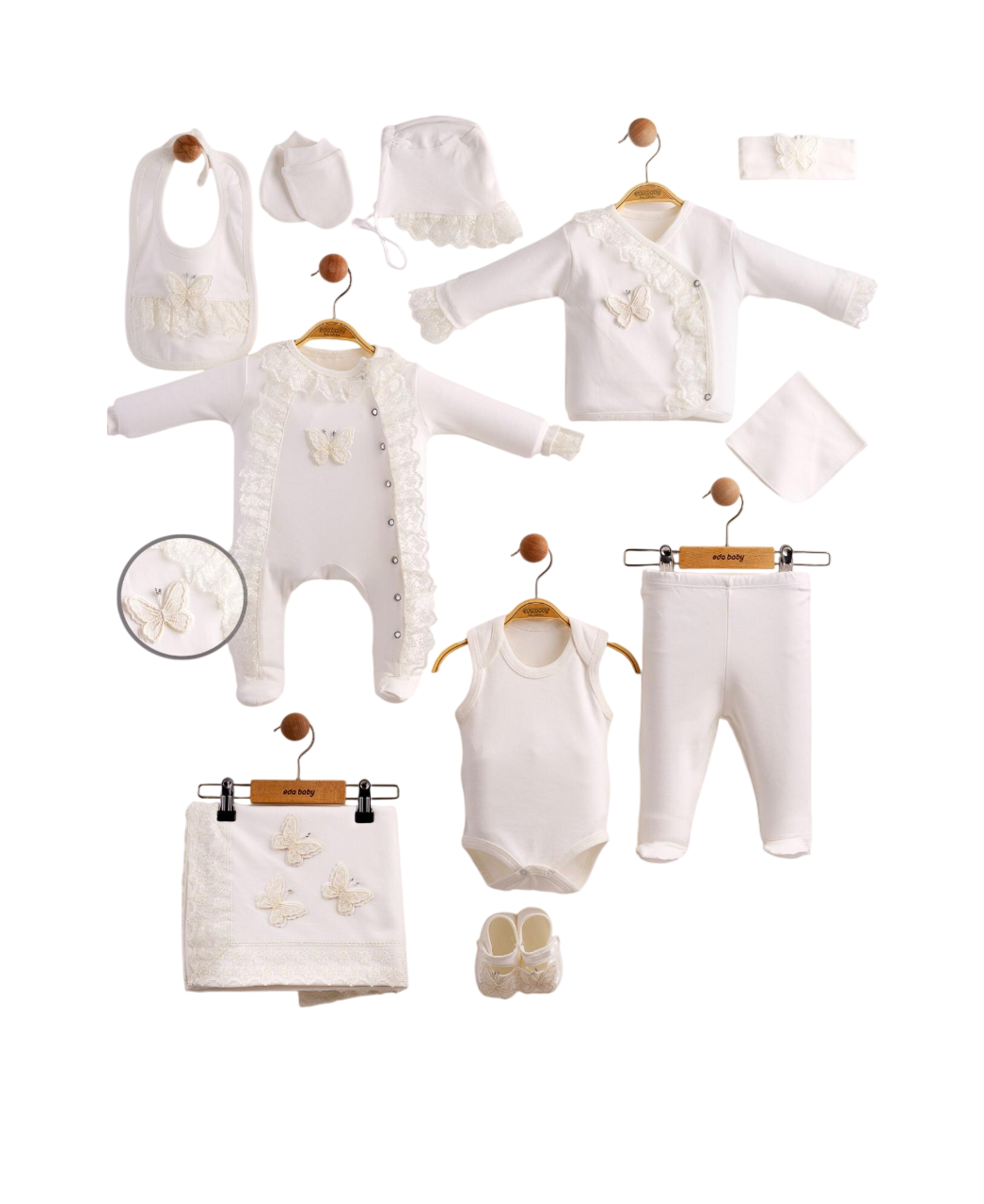 Butterfly Dantelli Yenidoğan Kız Bebek 10lu Hastane Çıkış Seti