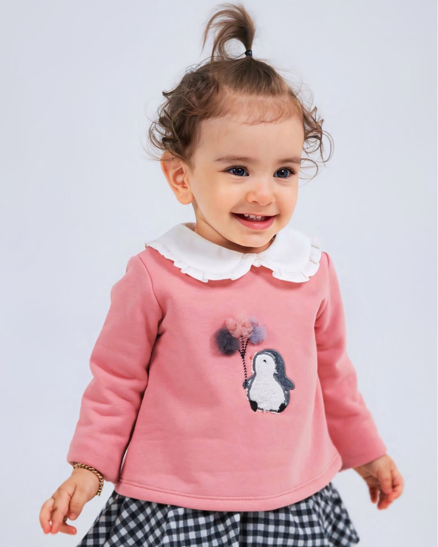 Penguin Kız Bebek 2'li Sweat ve Etek Takım - Pembe