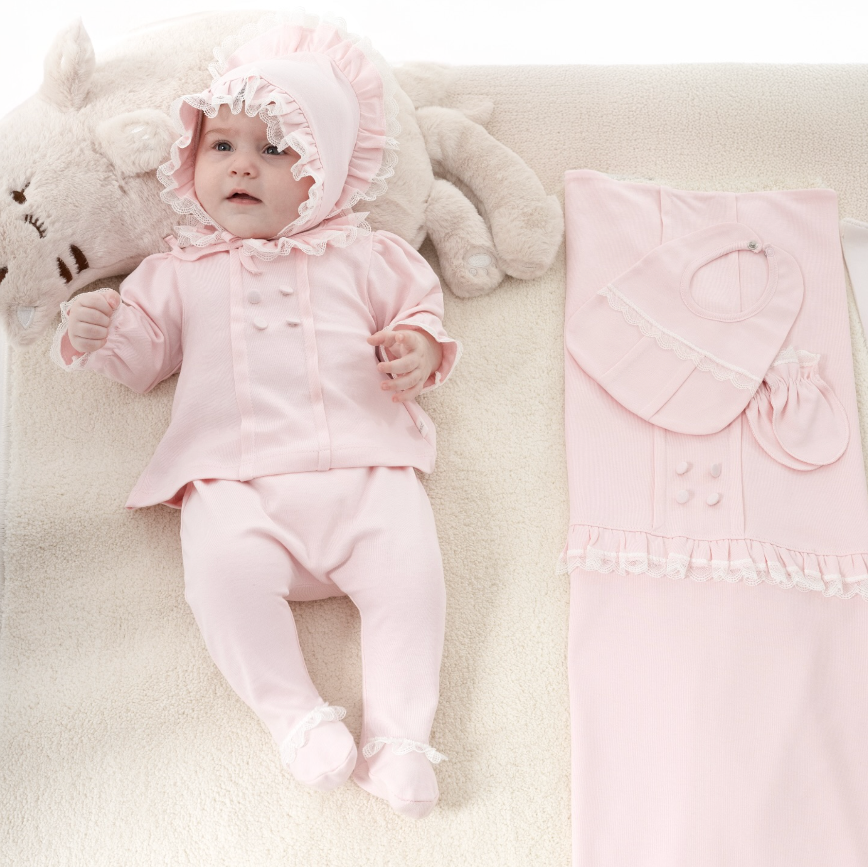 Elegant Dantel Detaylı Kız Bebek 10'lu Hastane Çıkışı - Pembe