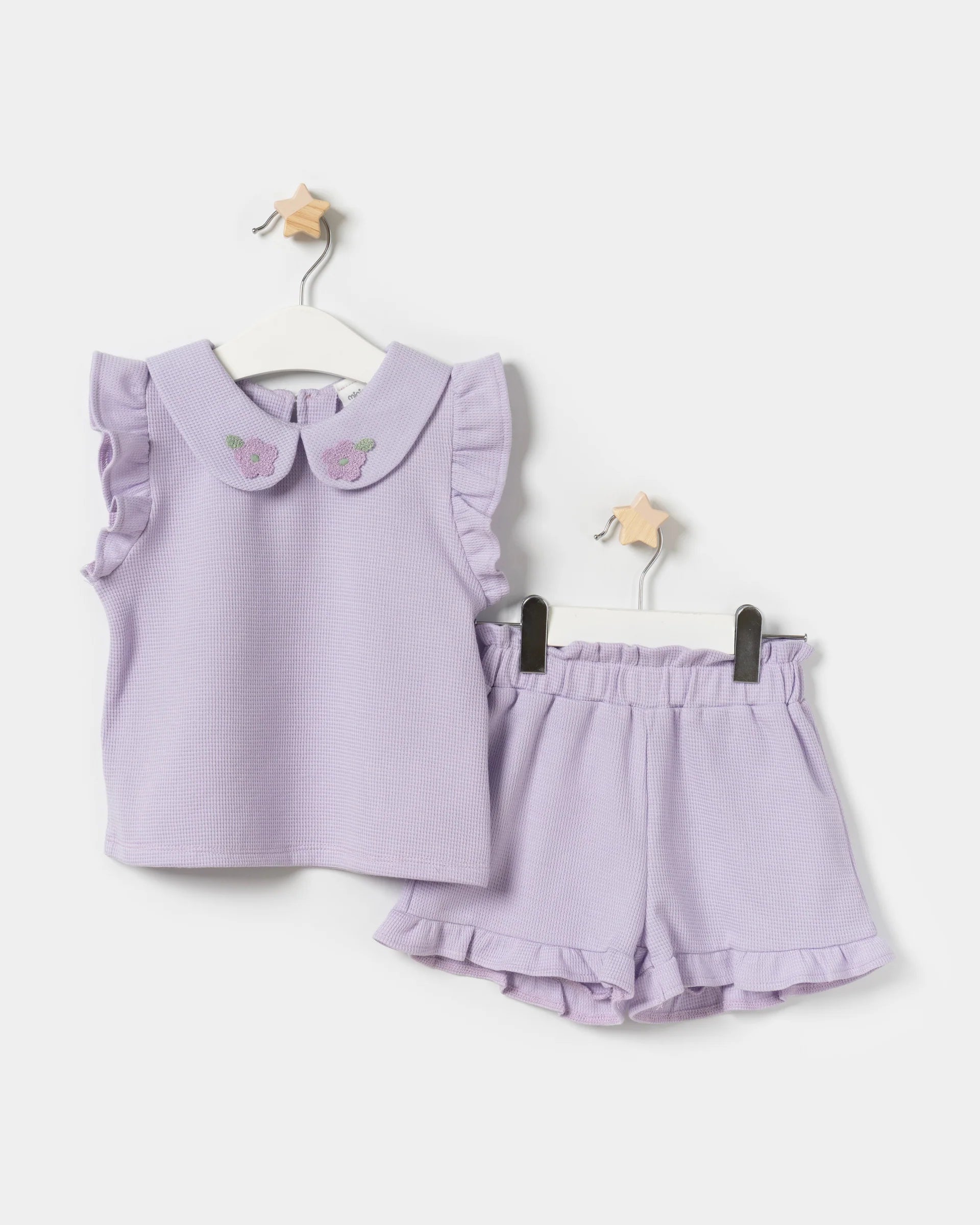 Bebe Yakalı Şortlu Kız Bebek Yazlık İkili Takım