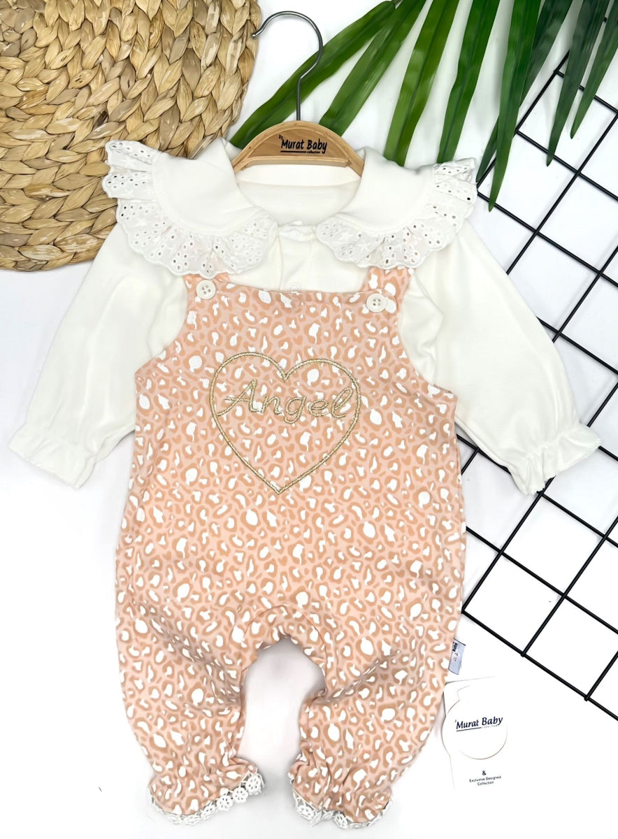 Angel Leopar Desenli Kız Bebek Salopet