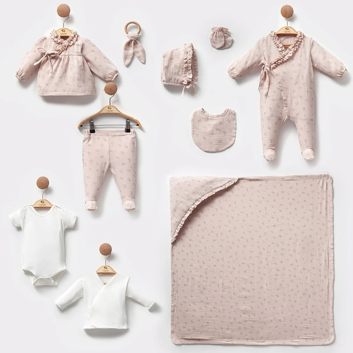 Figür Baskılı Müslin Kız Bebek 10'lu Hastane Çıkışı