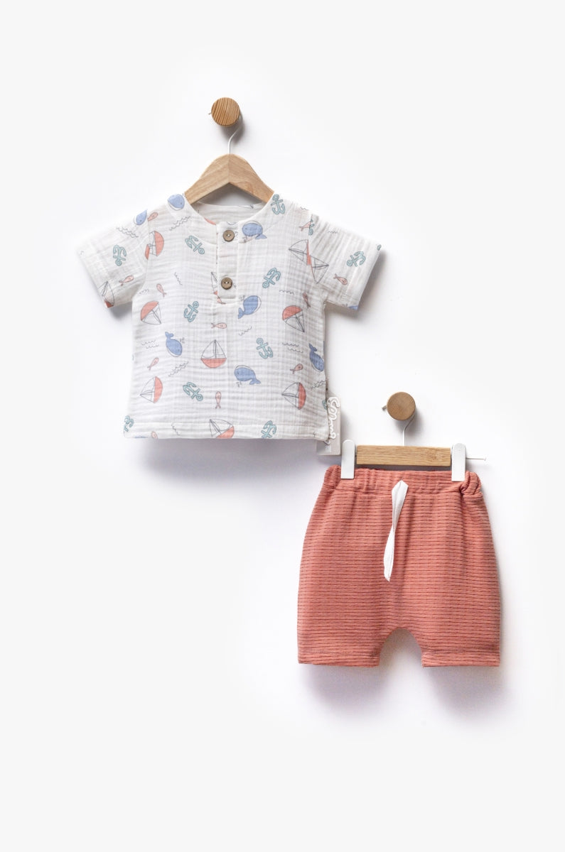 Little Whale Erkek Bebek Müslin Yazlık Takım