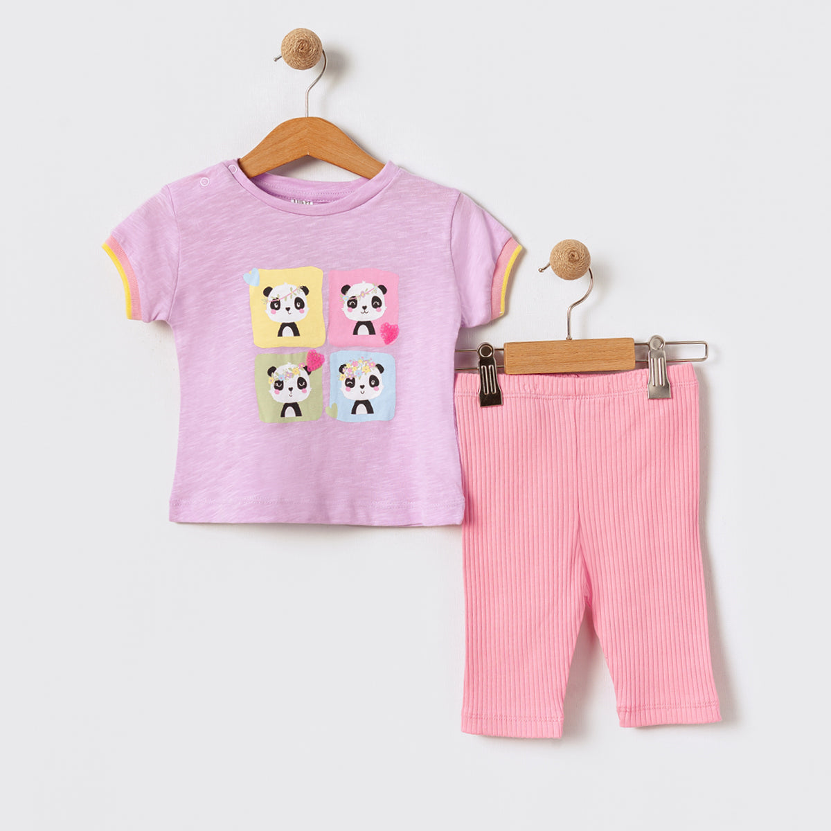 Panda Desenli Kız Bebek Yazlık Takım