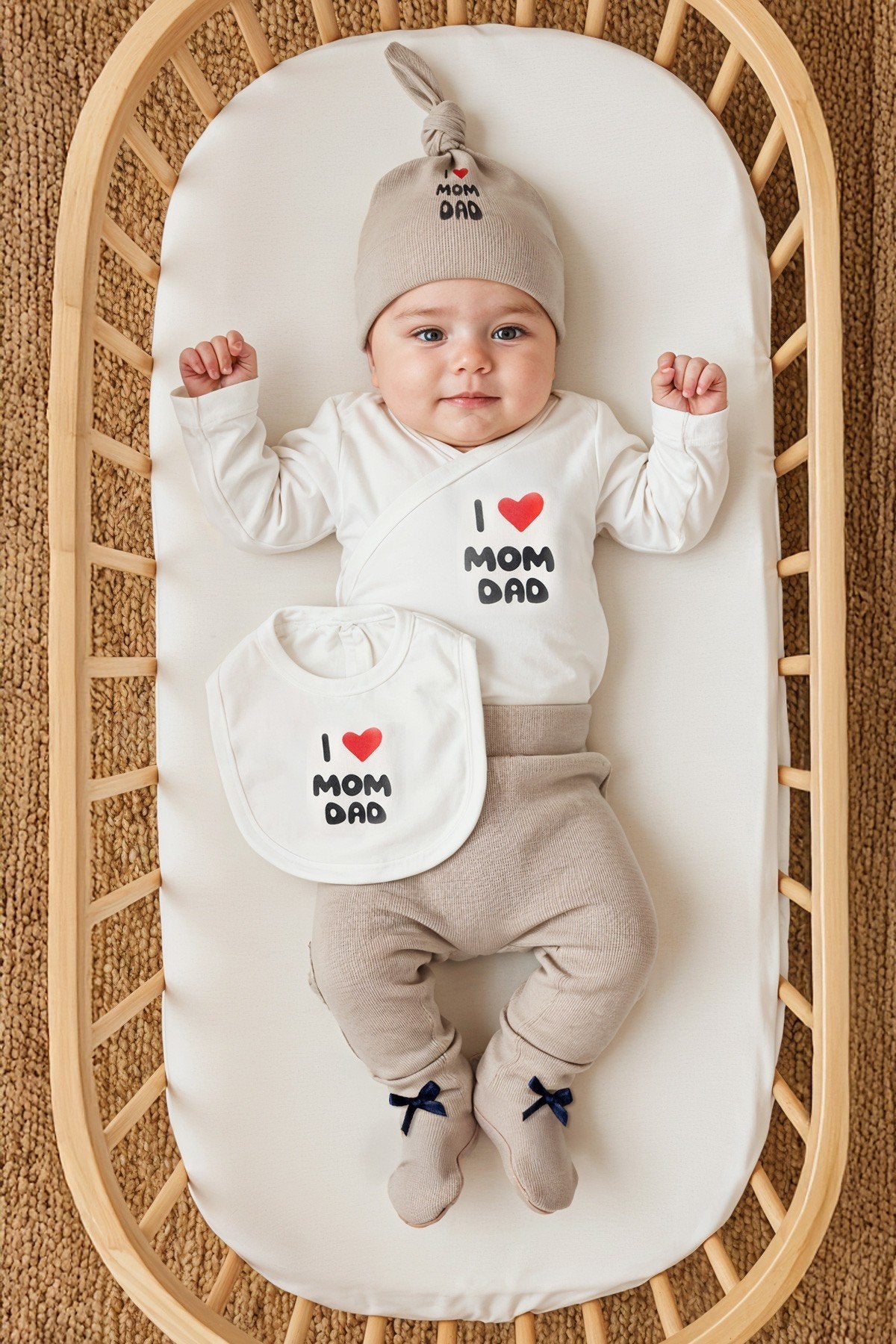 I Love Mom Dad Yenidoğan Hastane Çıkışı 5'li Zıbın Seti