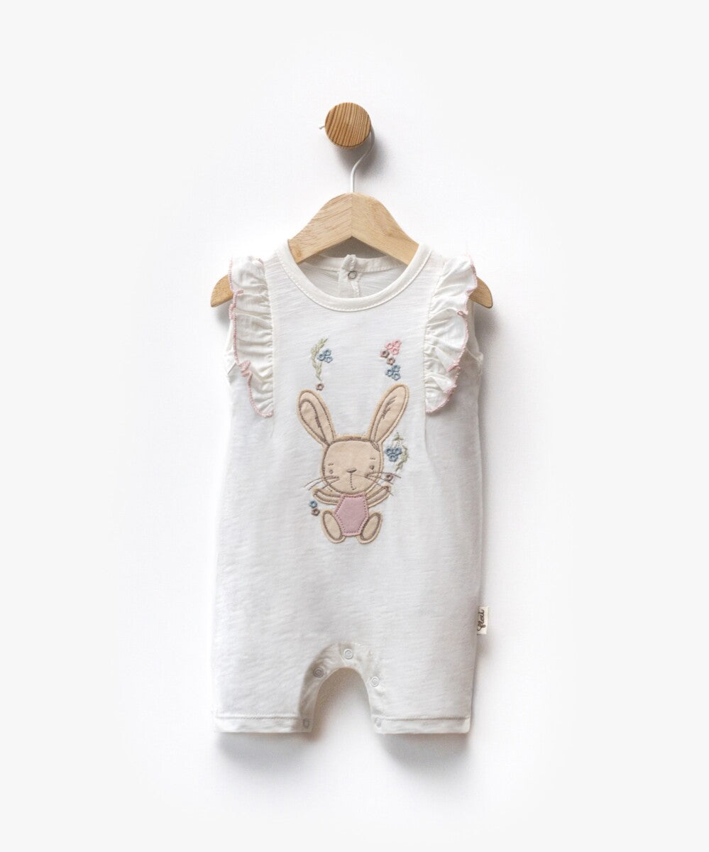 Tavşan Nakışlı Kız Bebek Tulum Romper