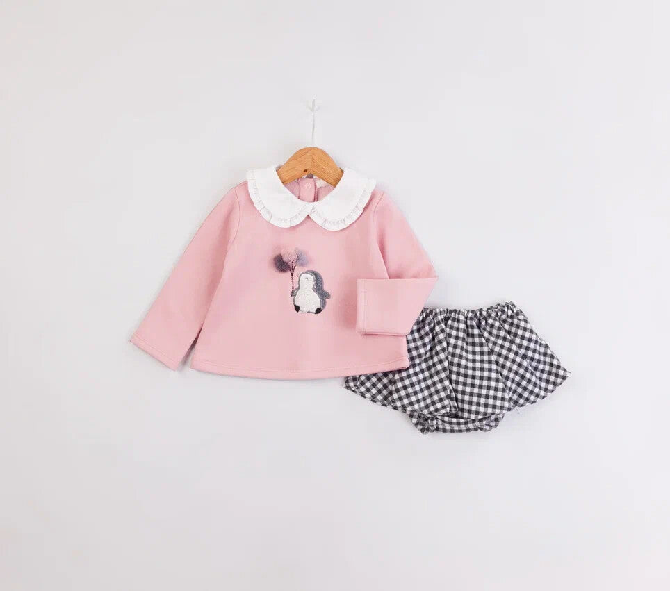 Penguin Kız Bebek 2'li Sweat ve Etek Takım - Pembe
