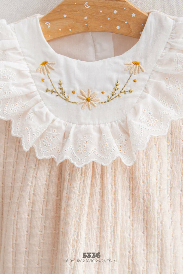 Vintage Style Yakası Nakışlı Kız Bebek Elbise