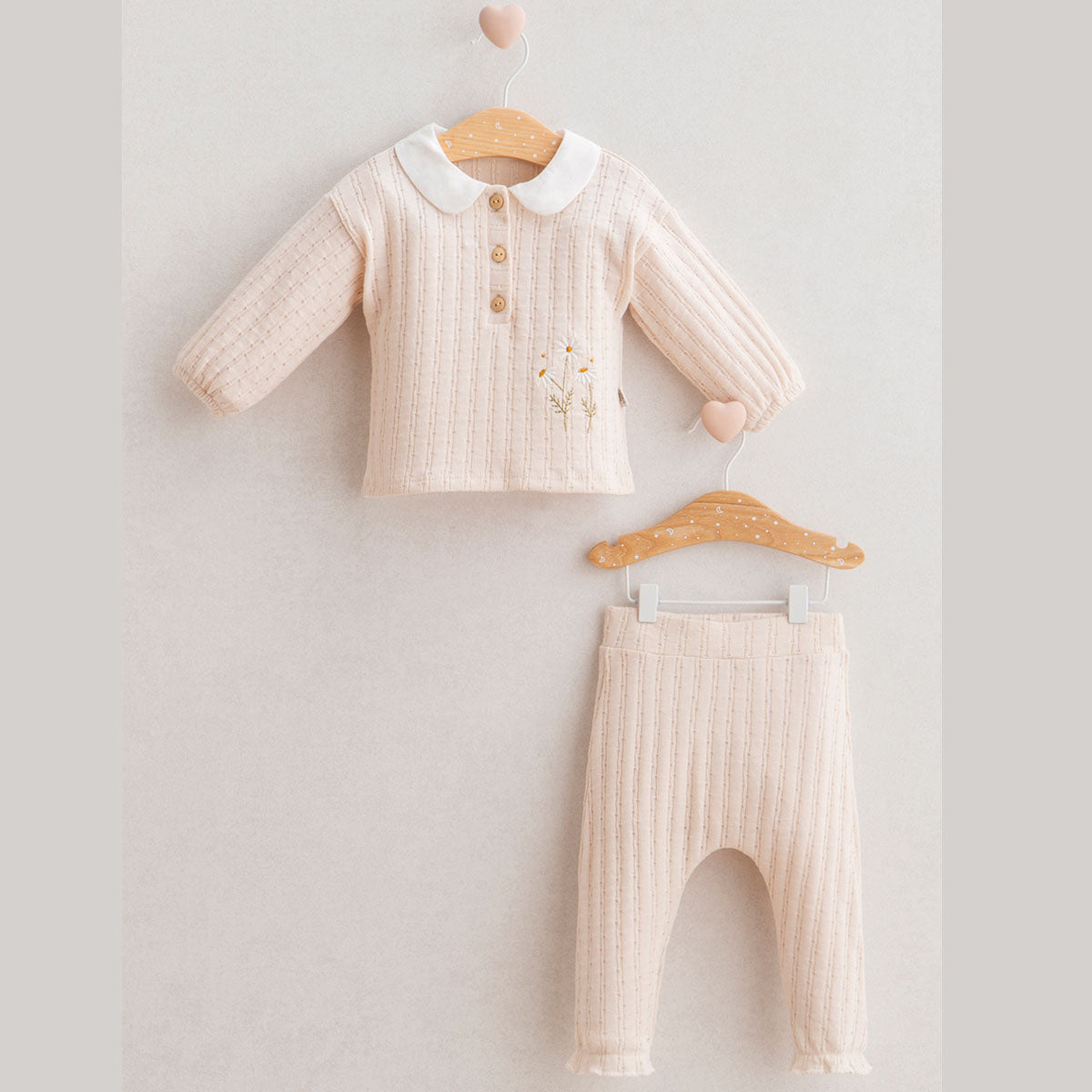 Vintage Style Kız Bebek Alt Üst Takım - Ekru