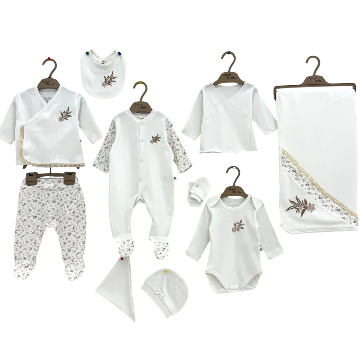 Crispy Flower Çiçek Nakışlı Dantelli Yenidoğan Kız Bebek 10lu Hastane Çıkış Seti