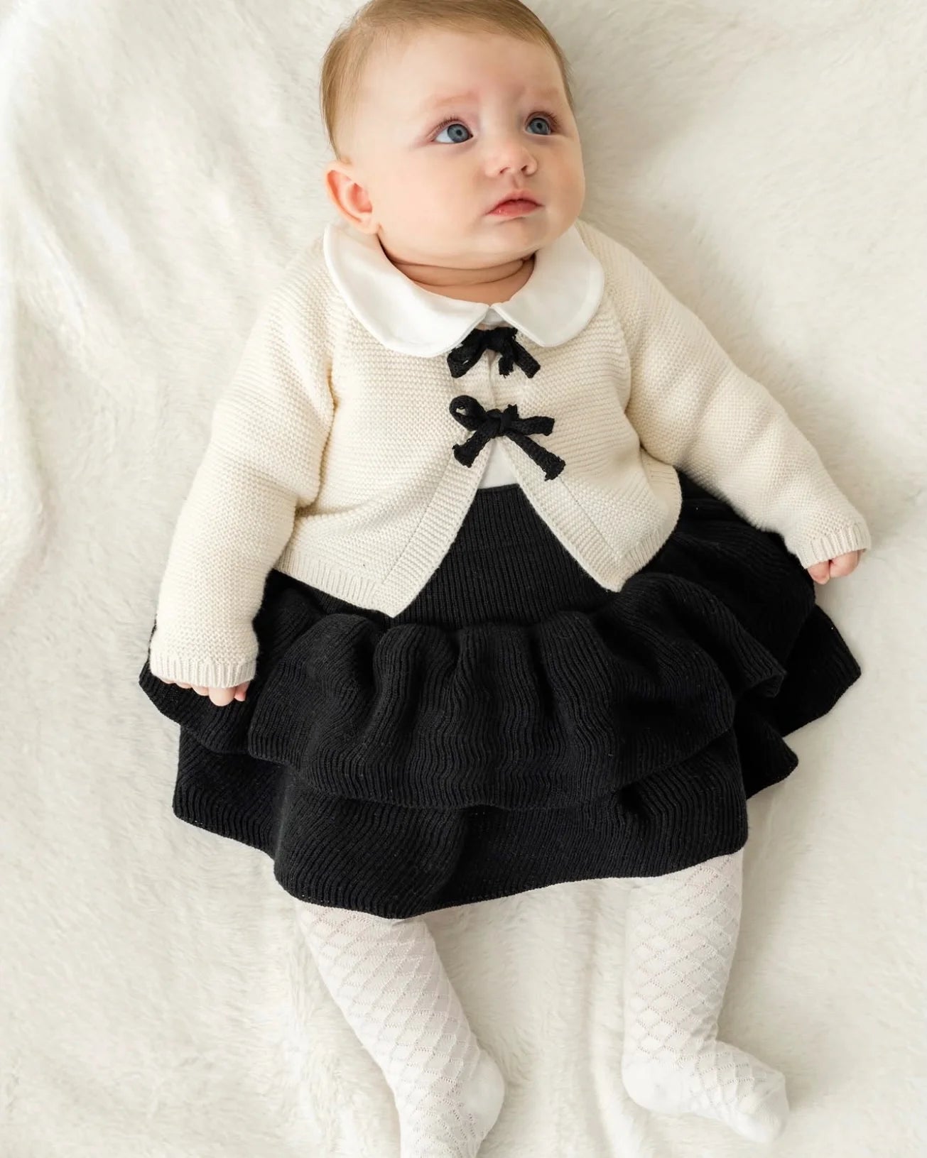 Adorable Kız Bebek Triko Hırka Body ve Etekli Takım - Siyah