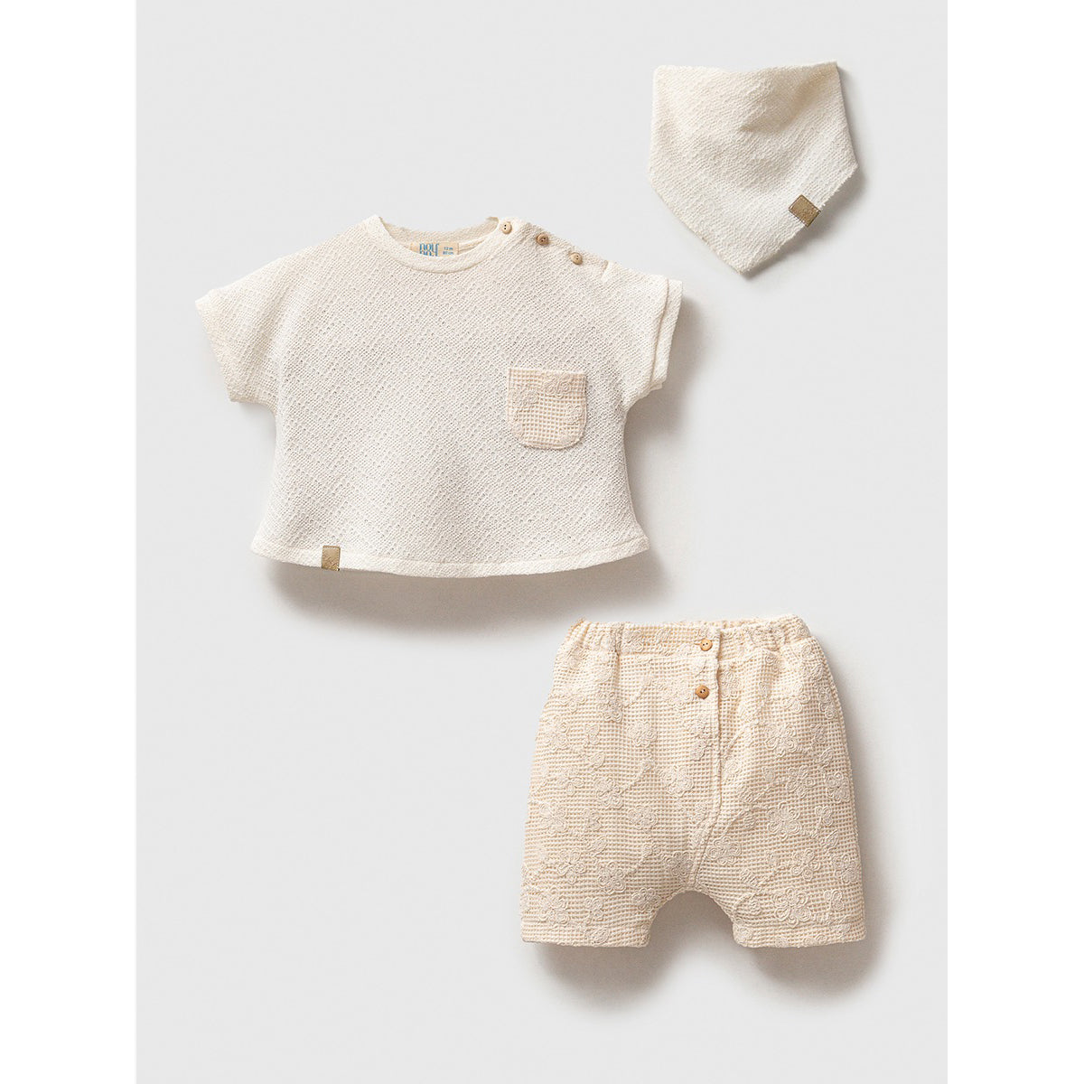Örme Bluz Şortlu Kız Bebek Yazlık Üçlü Takım