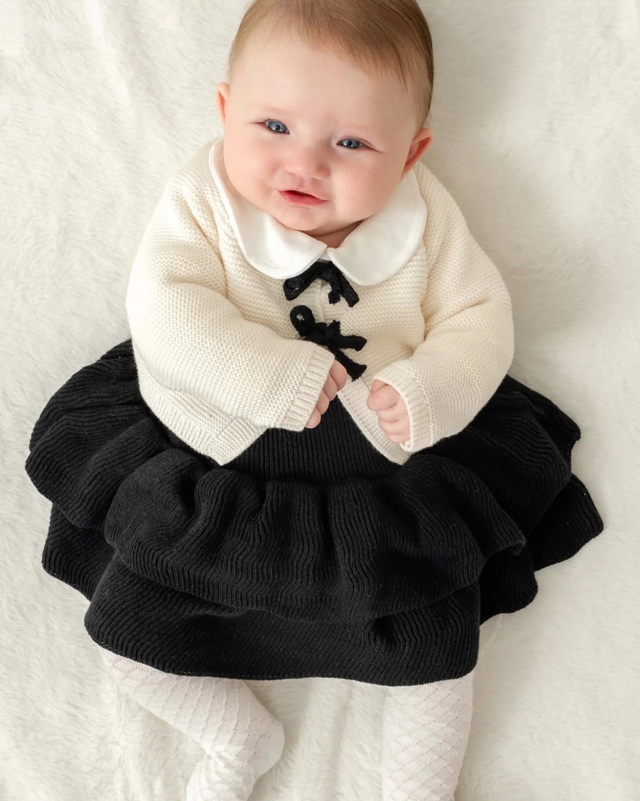 Adorable Kız Bebek Triko Hırka Body ve Etekli Takım - Siyah