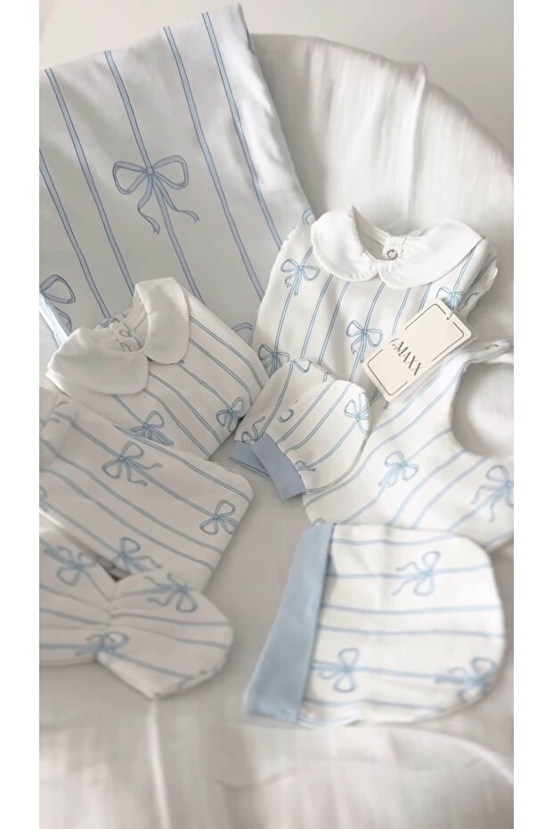 Babbi Fiyonklu Çizgili Bebe Yaka Erkek Bebek Hastane Çıkışı