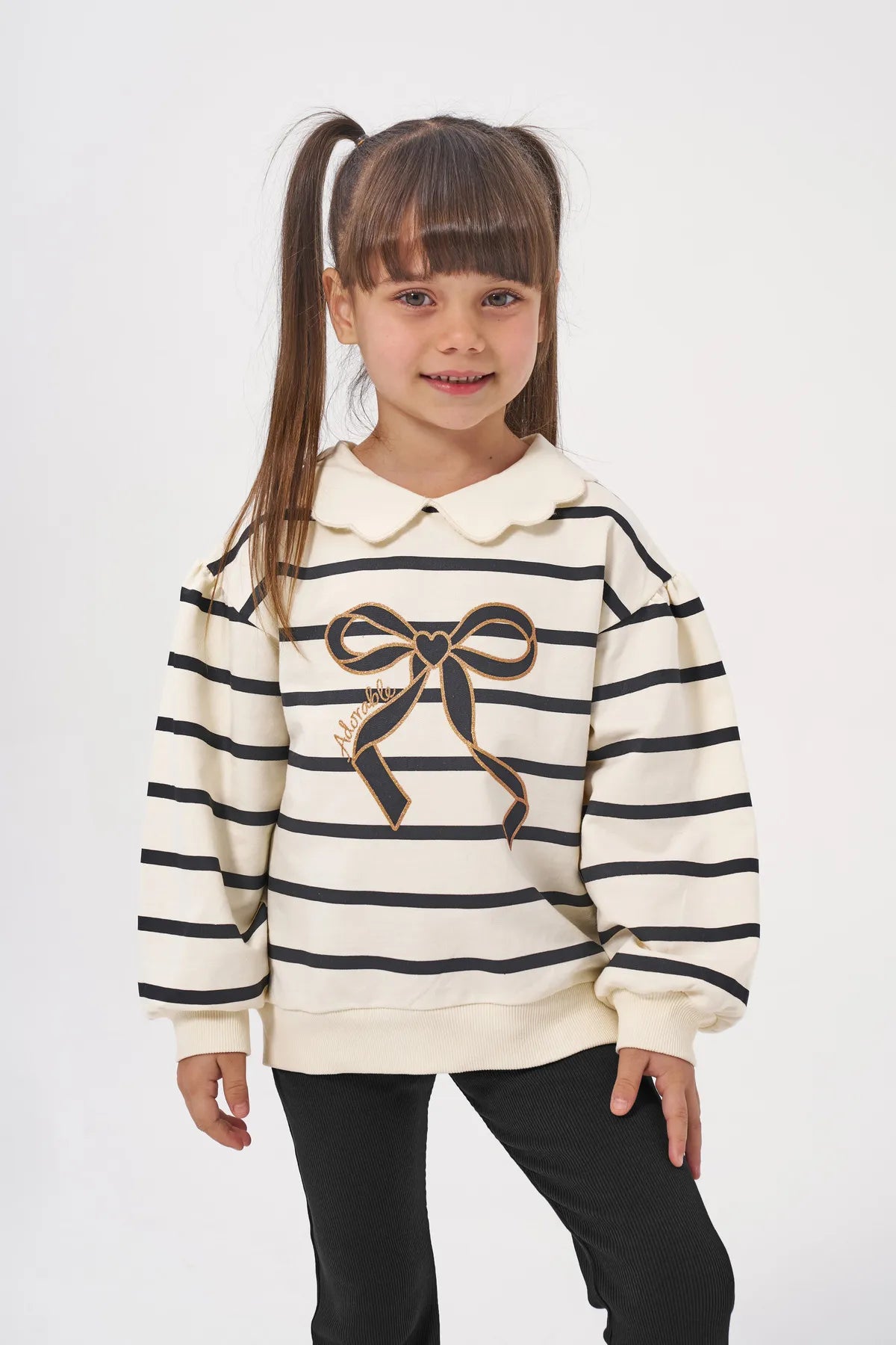 Simli Fiyonk Baskılı İspanyol Paça Taytlı Kız Çocuk İkili Takım