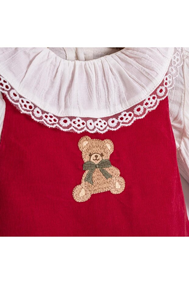 kız bebek ayıcıklı yakalıklı elbise
