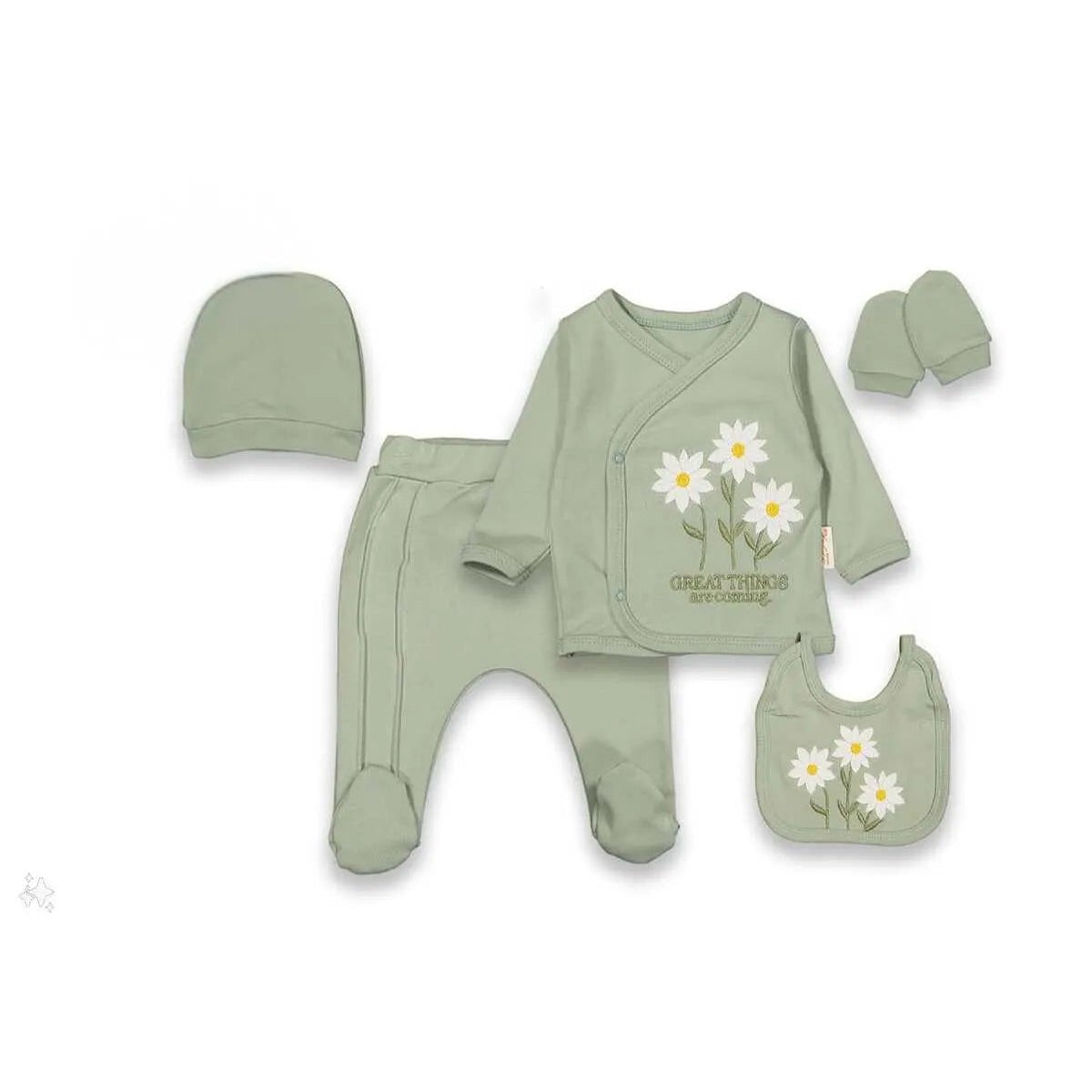 Papatya Yenidoğan Kız Bebek 5'li Hastane Çıkışı Zıbın Seti 