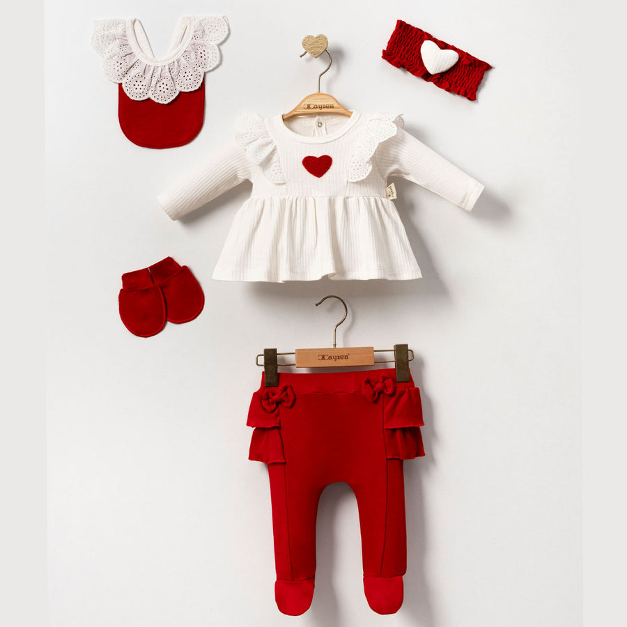 Kalpli Yenidoğan Kız Bebek 5li Zıbın Takım Hastane Çıkışı