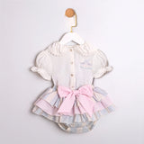 Çizgili ve Fiyonlu Kız Bebek Etek Gömlek 2li Takım 