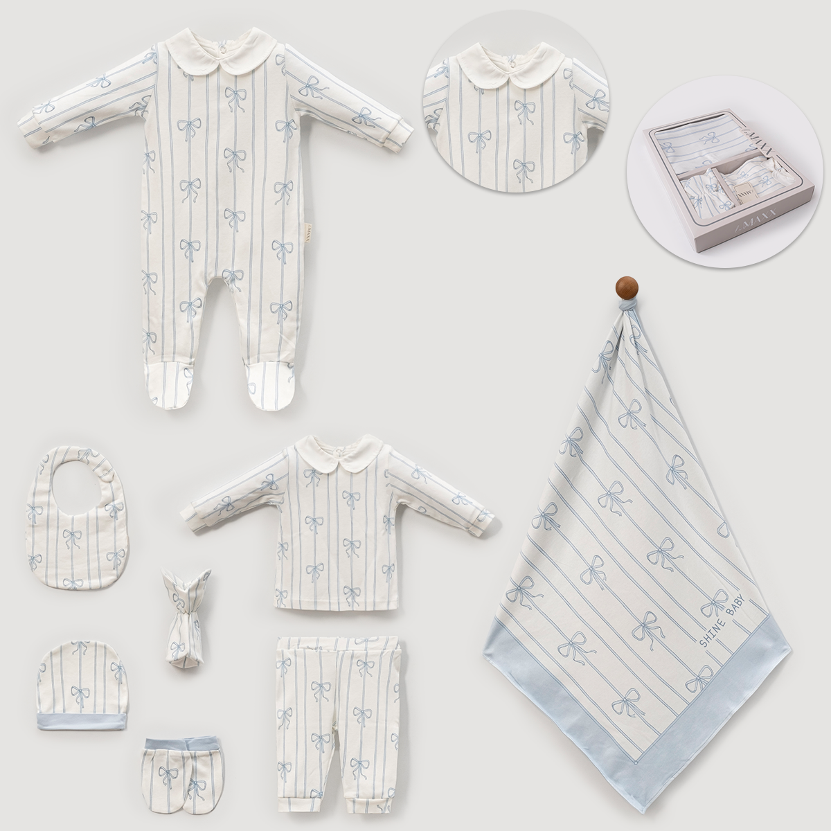 Babbi Fiyonklu Çizgili Bebe Yaka Erkek Bebek Hastane Çıkışı 