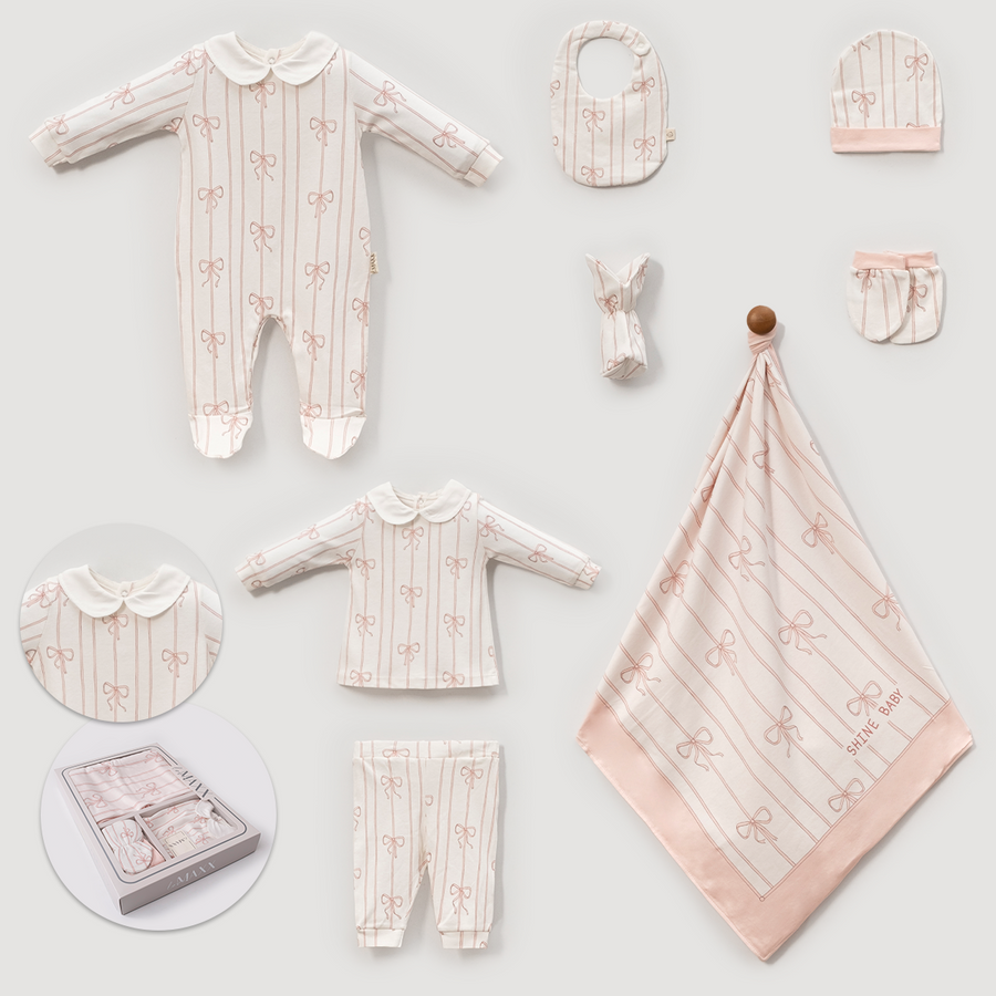 Babbi Fiyonklu Çizgili Bebe Yaka Kız Bebek Hastane Çıkışı 