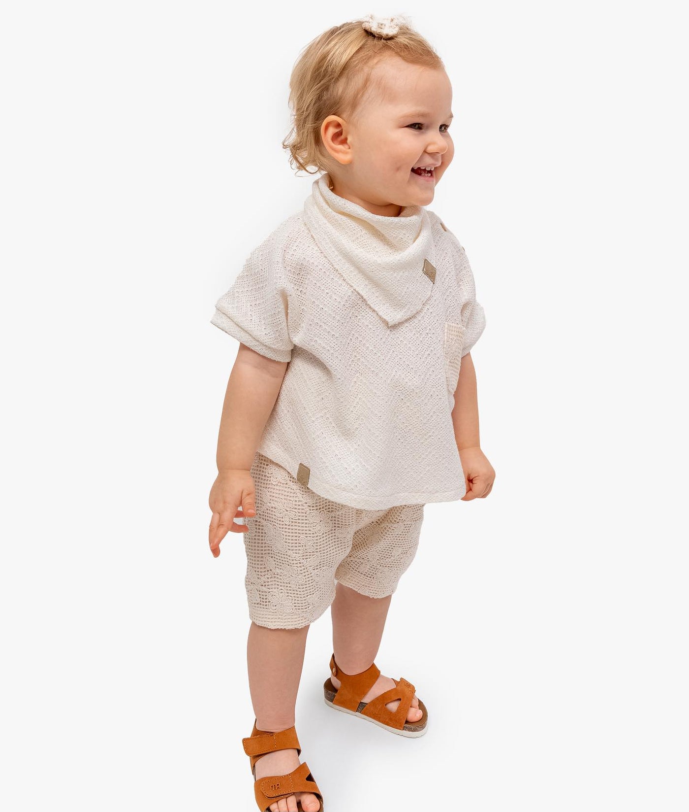 Örme Bluz Şortlu Kız Bebek Yazlık Üçlü Takım