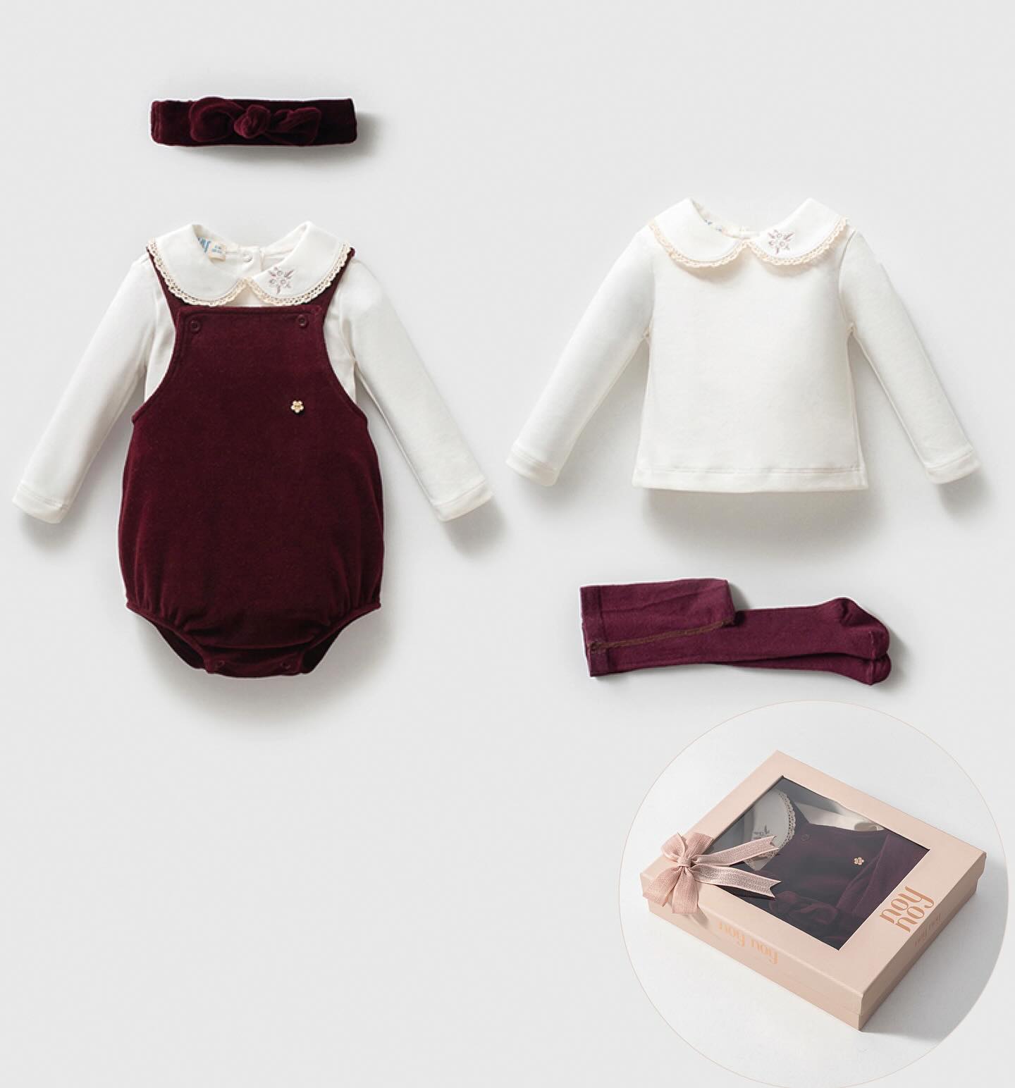 Kız Bebek Kadife Salopet Body Çorap Bandana Kutulu Hediyelik 4lü Set