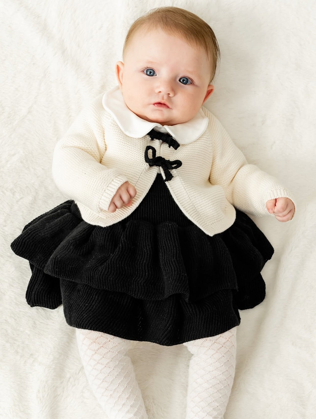 Adorable Kız Bebek Triko Hırka Body ve Etekli Takım - Siyah