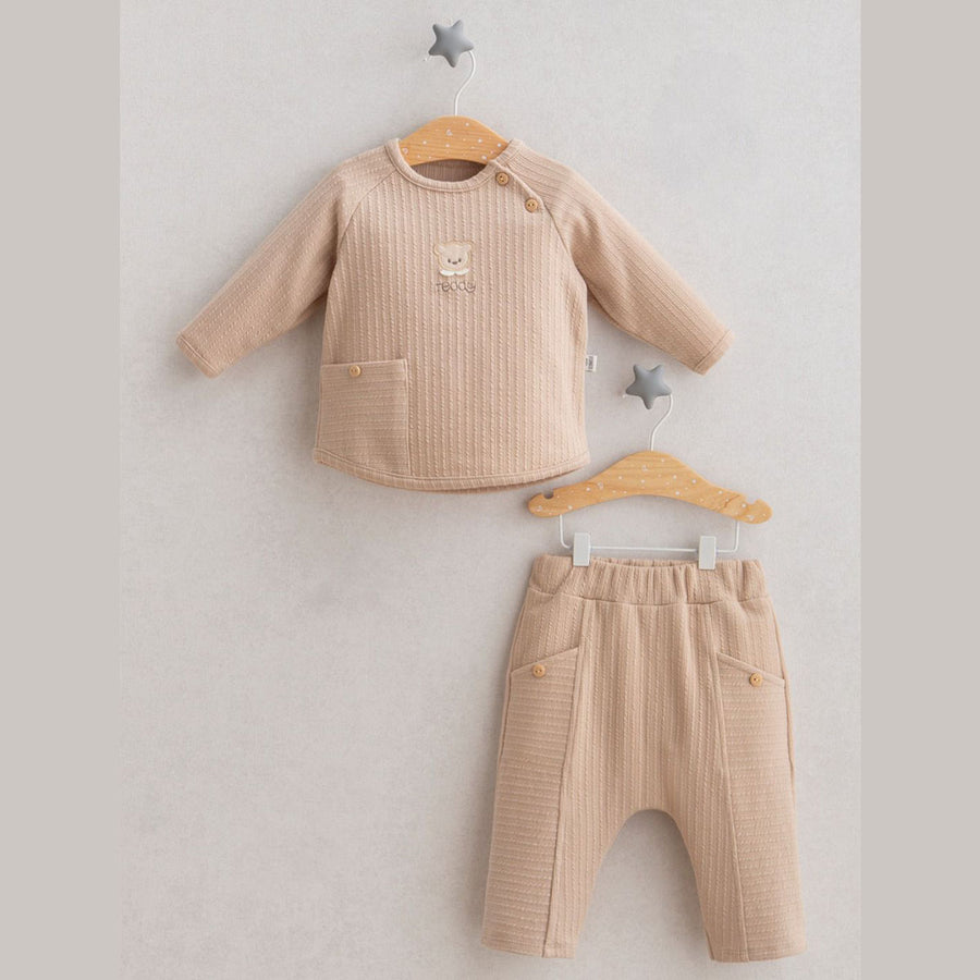 Teddy Bear Erkek Bebek Alt Üst Takım - Krem