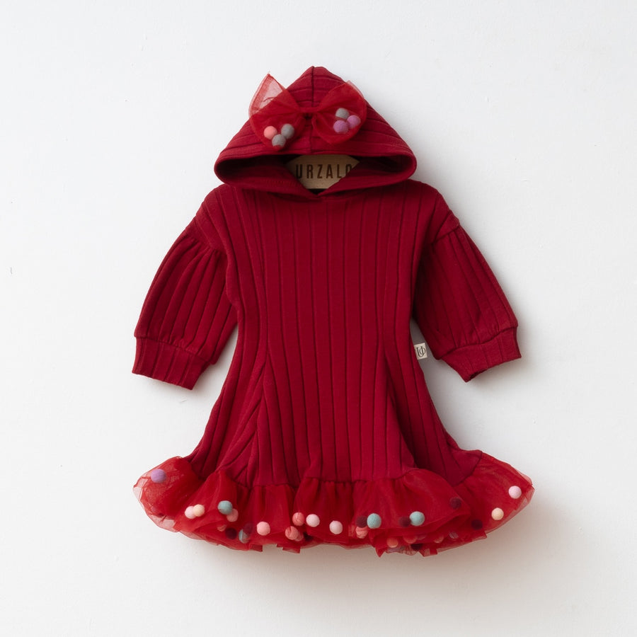 Candy Ponpon Detaylı Şapkalı Kız Bebek Elbise