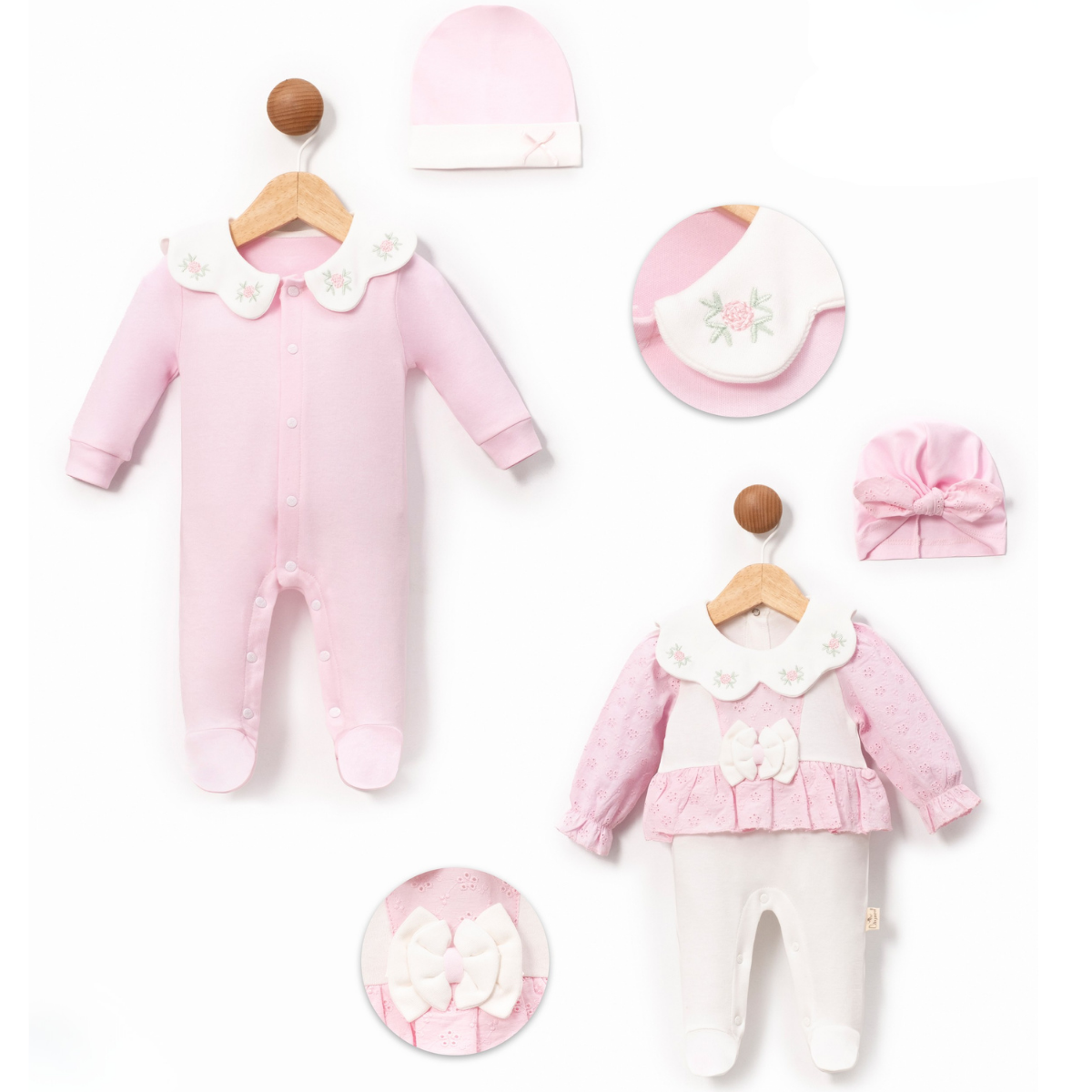 Brodeli Kız Bebek Tulum Seti - Pembe