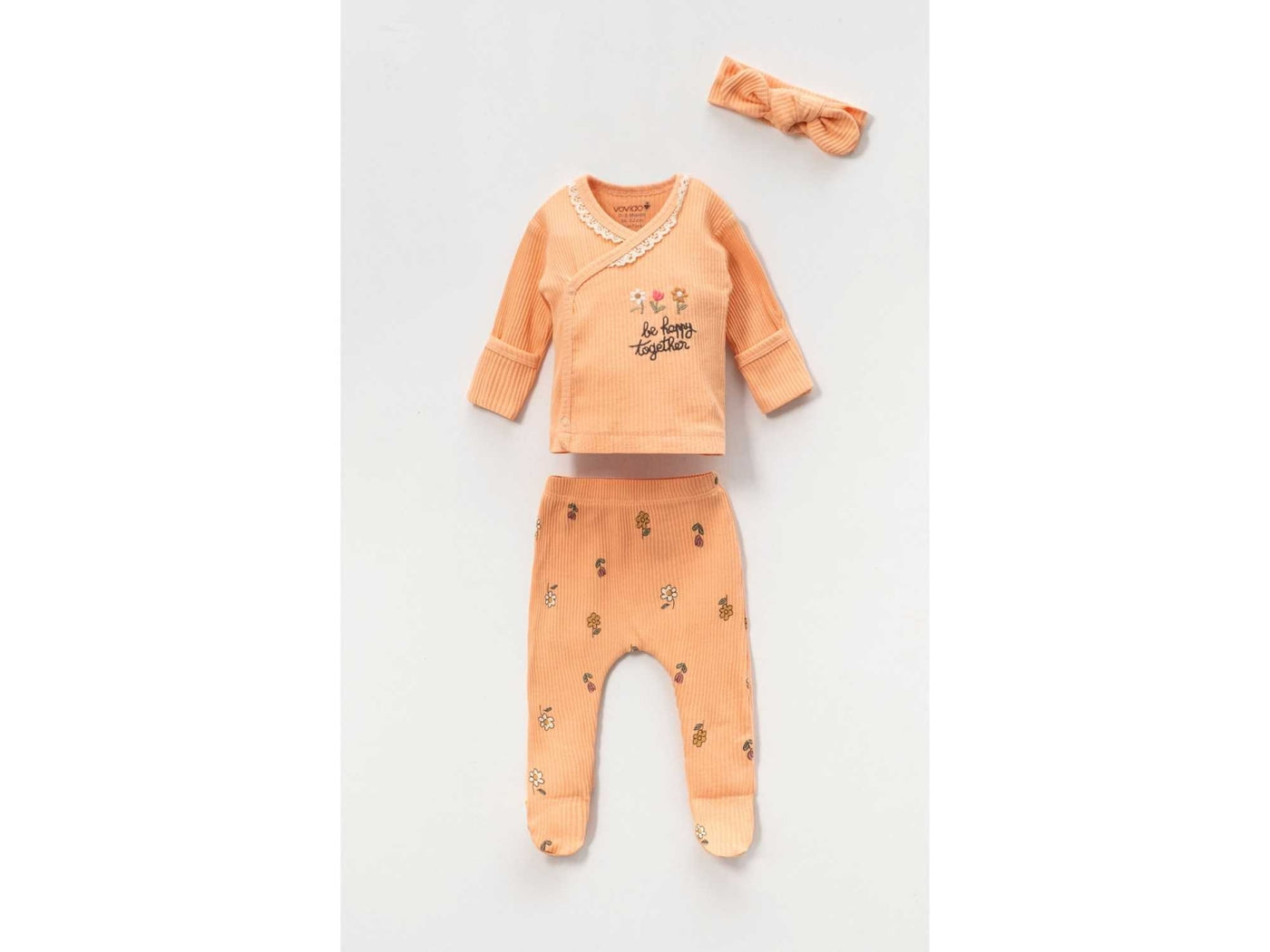 Papatya Nakışlı Yenidoğan Hastane Çıkışı 3'lü Zıbın Seti - Turuncu