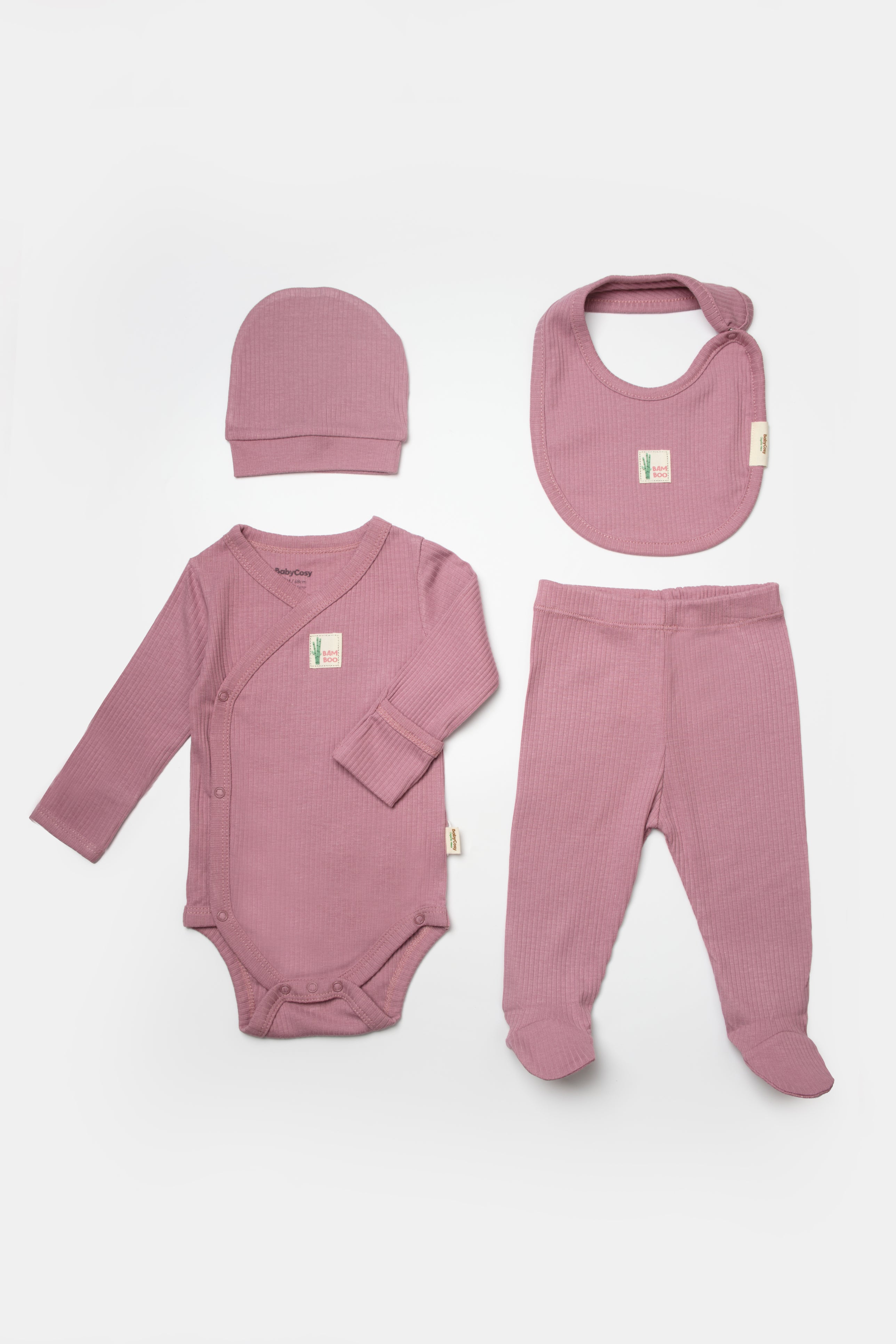 Happy Baby Organik Bambu Fitilli Kız Bebek 4'lü Set - Koyu Pembe