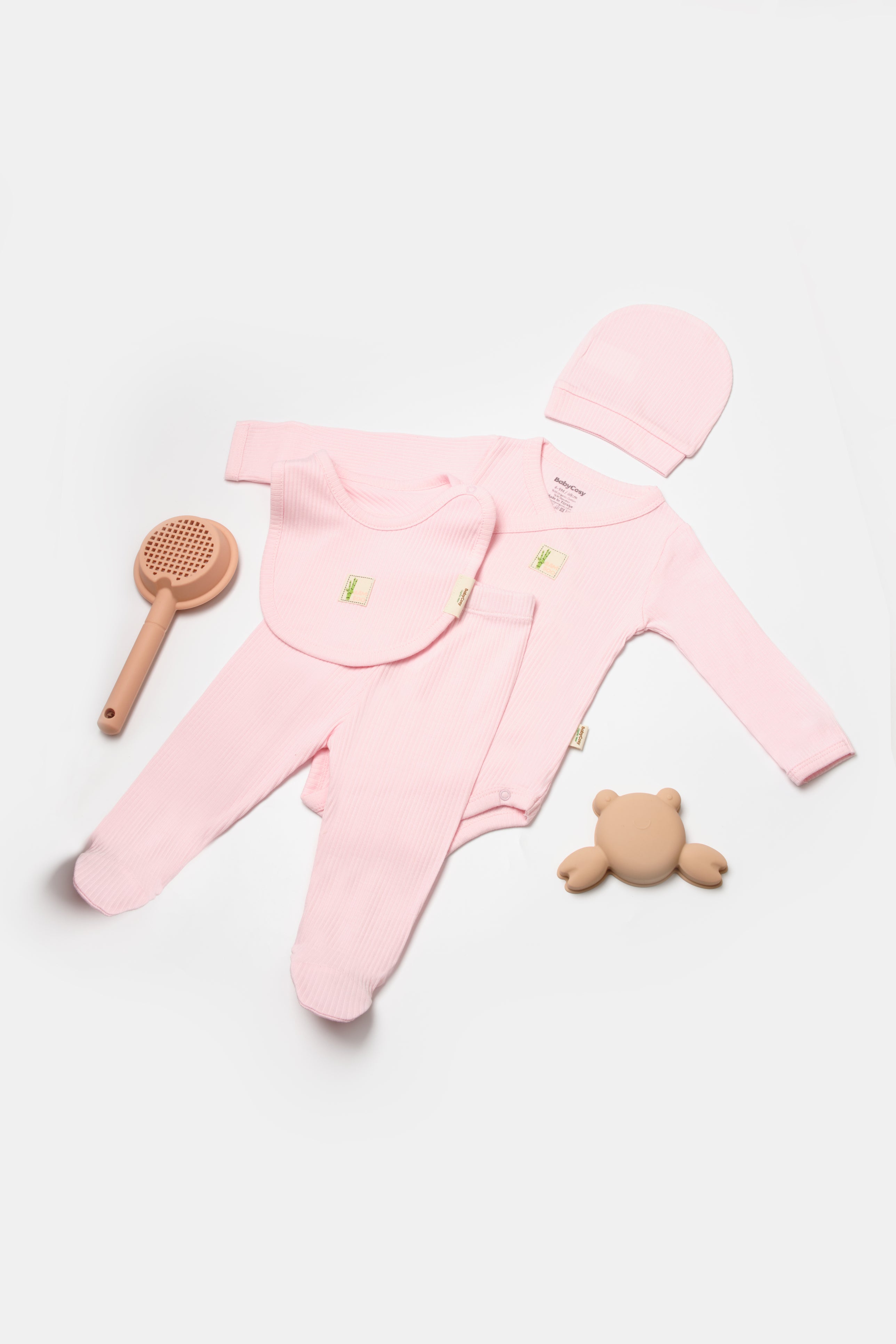 Happy Baby Organik Bambu Fitilli Kız Bebek 4'lü Set - Açık Pembe