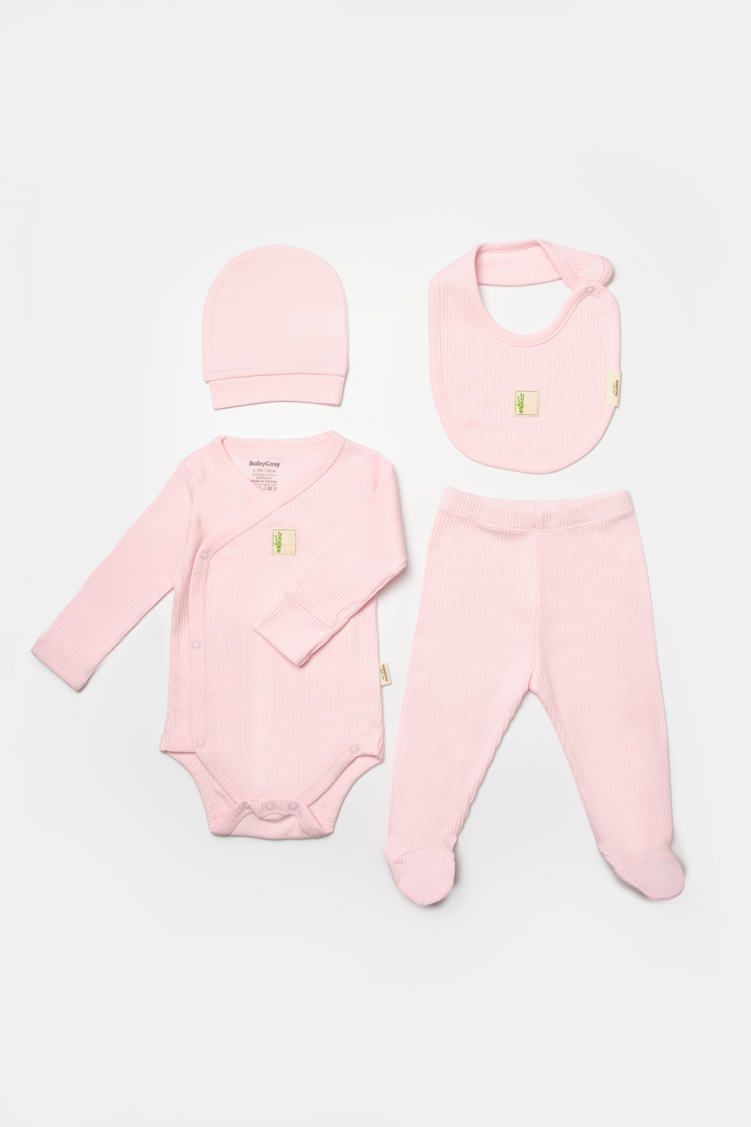 Happy Baby Organik Bambu Fitilli Kız Bebek 4'lü Set - Açık Pembe