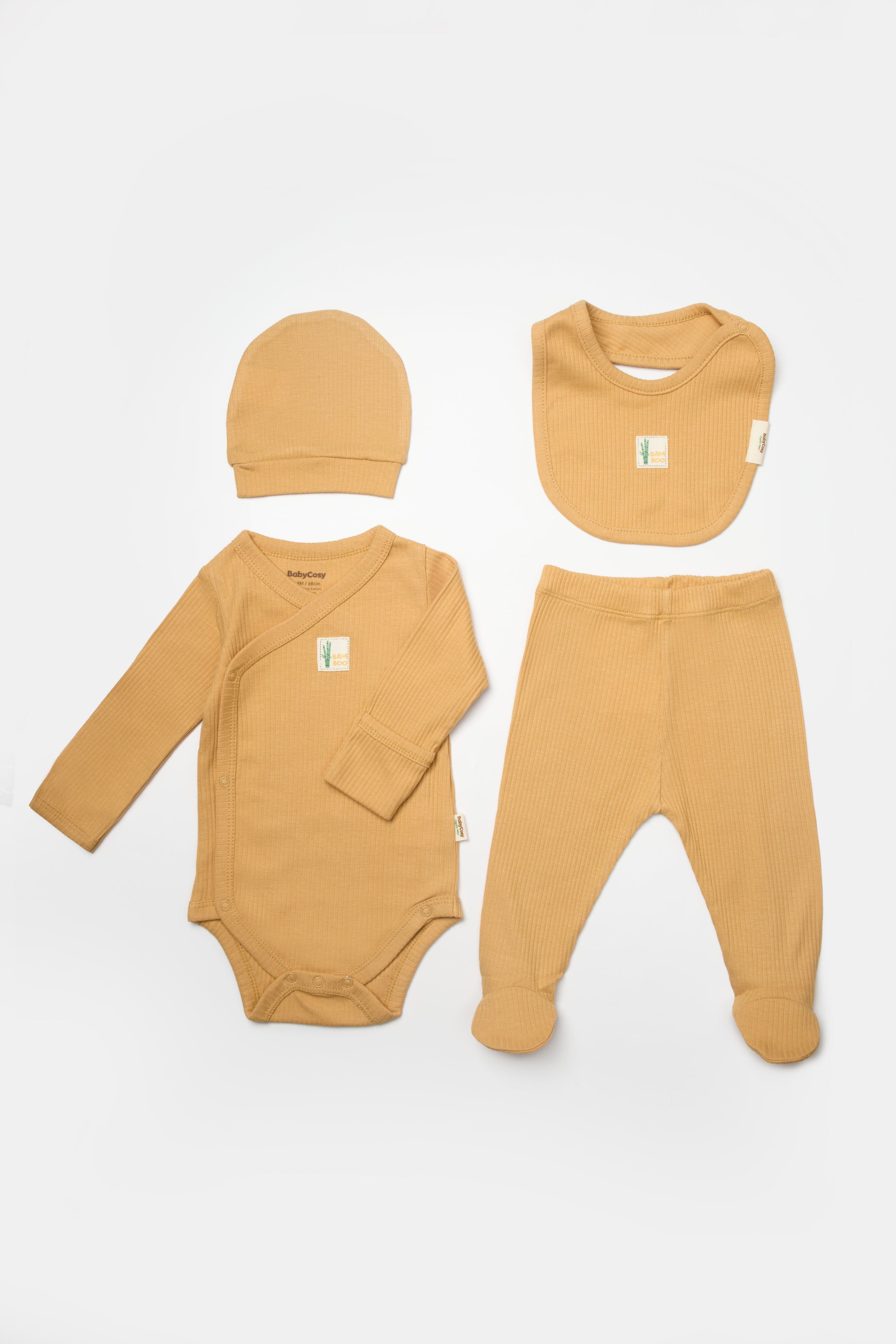 Happy Baby Organik Kız Bebek Bambu Fitilli 4'lü Set - Hardal