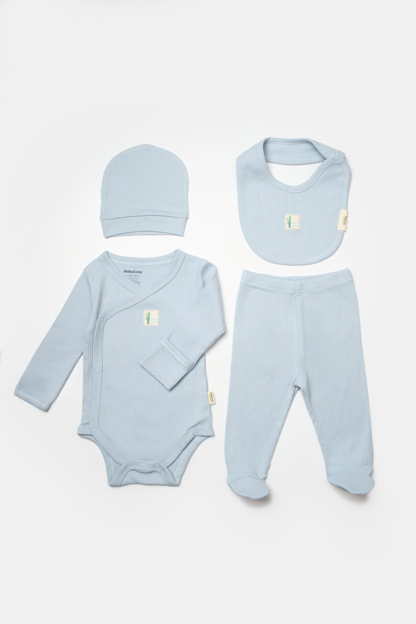 Happy Baby Organik Bambu Fitilli Erkek Bebek 4'lü Set - Mavi