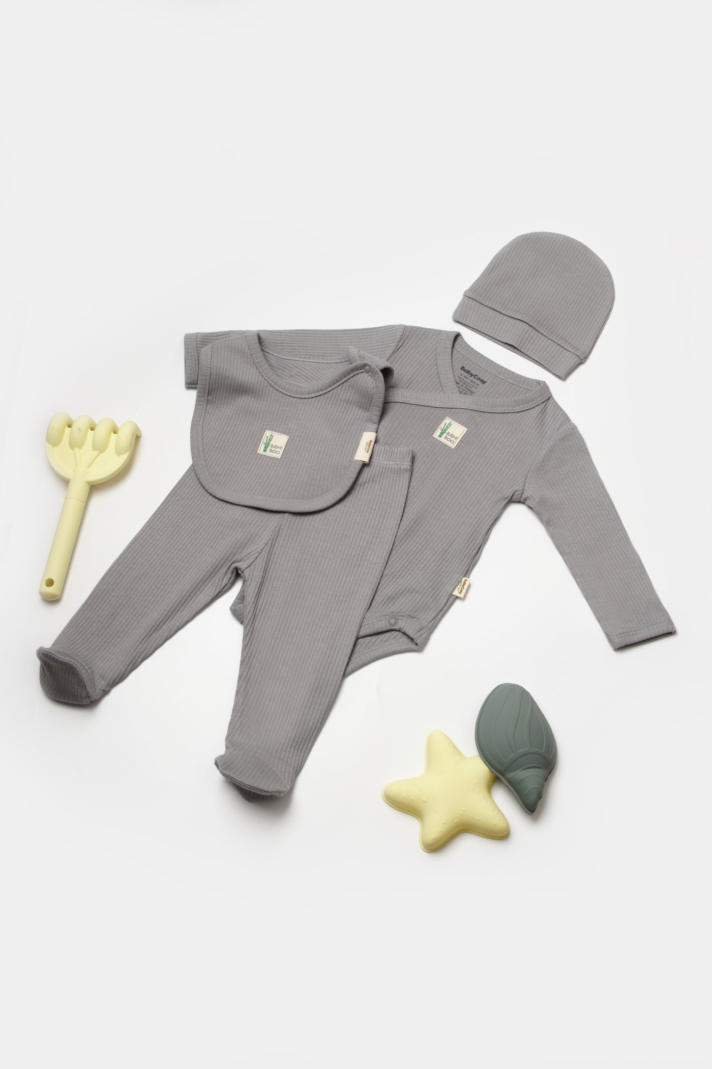 Happy Baby Organik Bambu Fitilli Erkek Bebek 4'lü Set - Gri