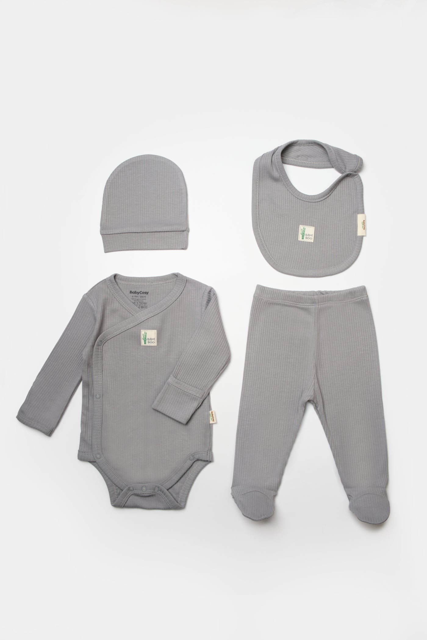 Happy Baby Organik Bambu Fitilli Erkek Bebek 4'lü Set - Gri