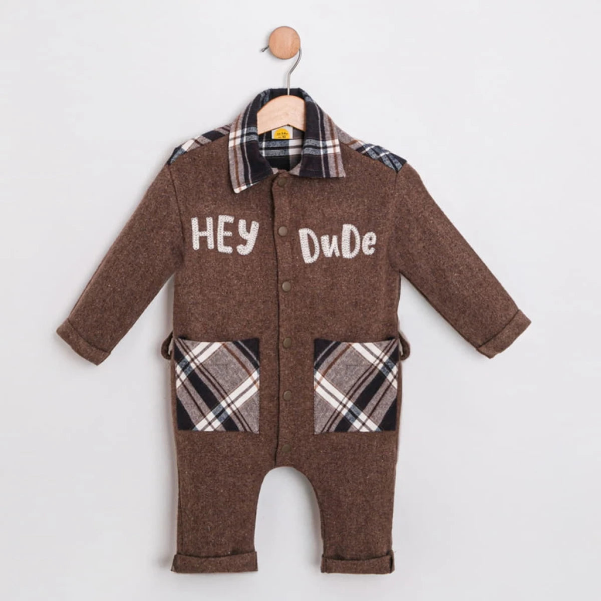 Leo Ekose Detaylı Erkek Bebek Çantalı Premium Tulum