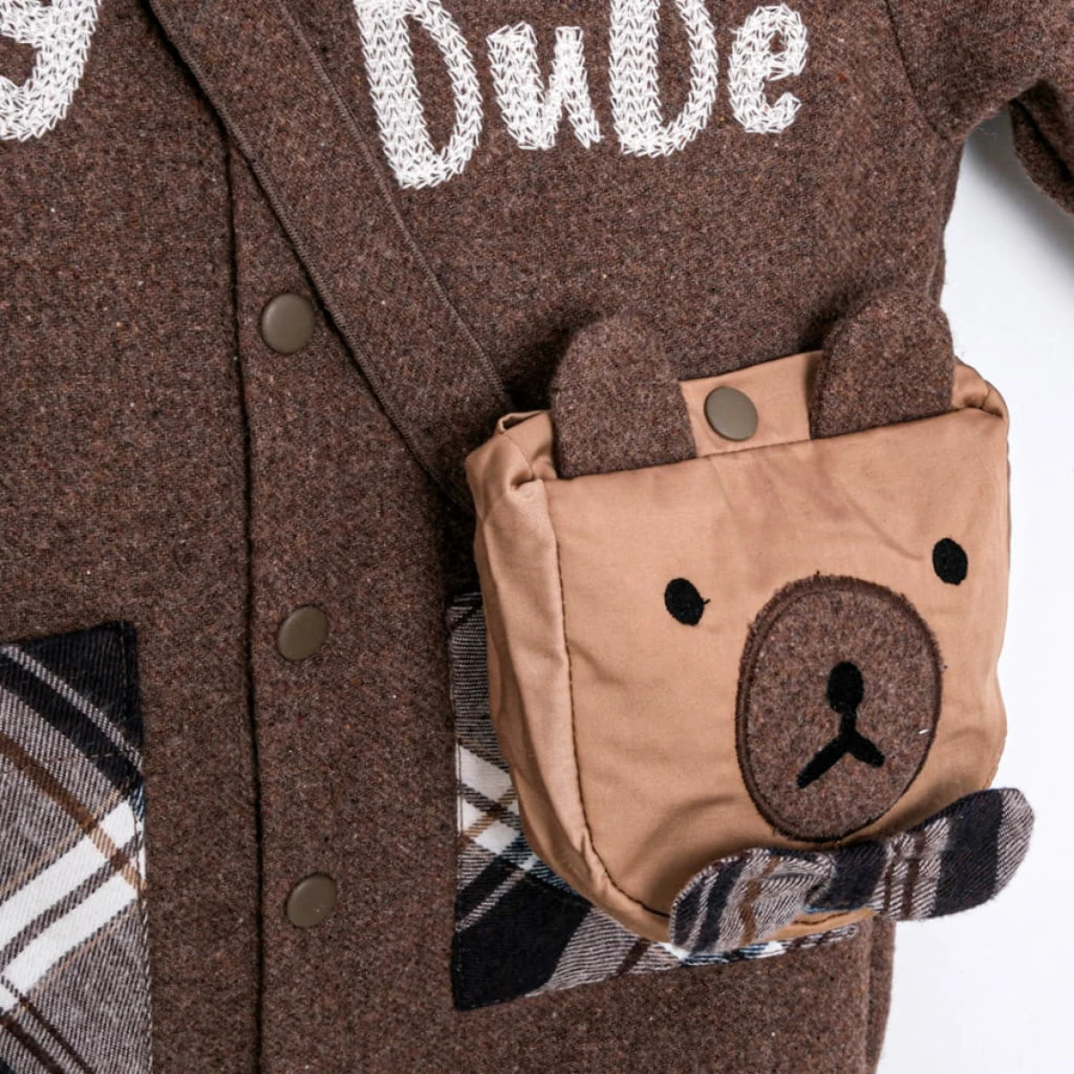 Leo Ekose Detaylı Erkek Bebek Çantalı Premium Tulum