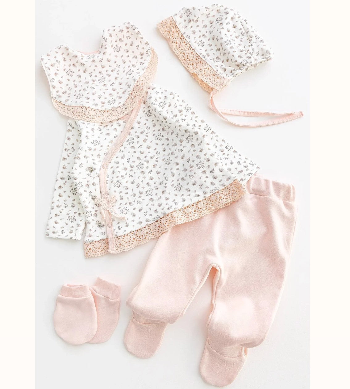 Çiçek Desenli Fistolu 5 Parça Kız Bebek Hastane Çıkışı