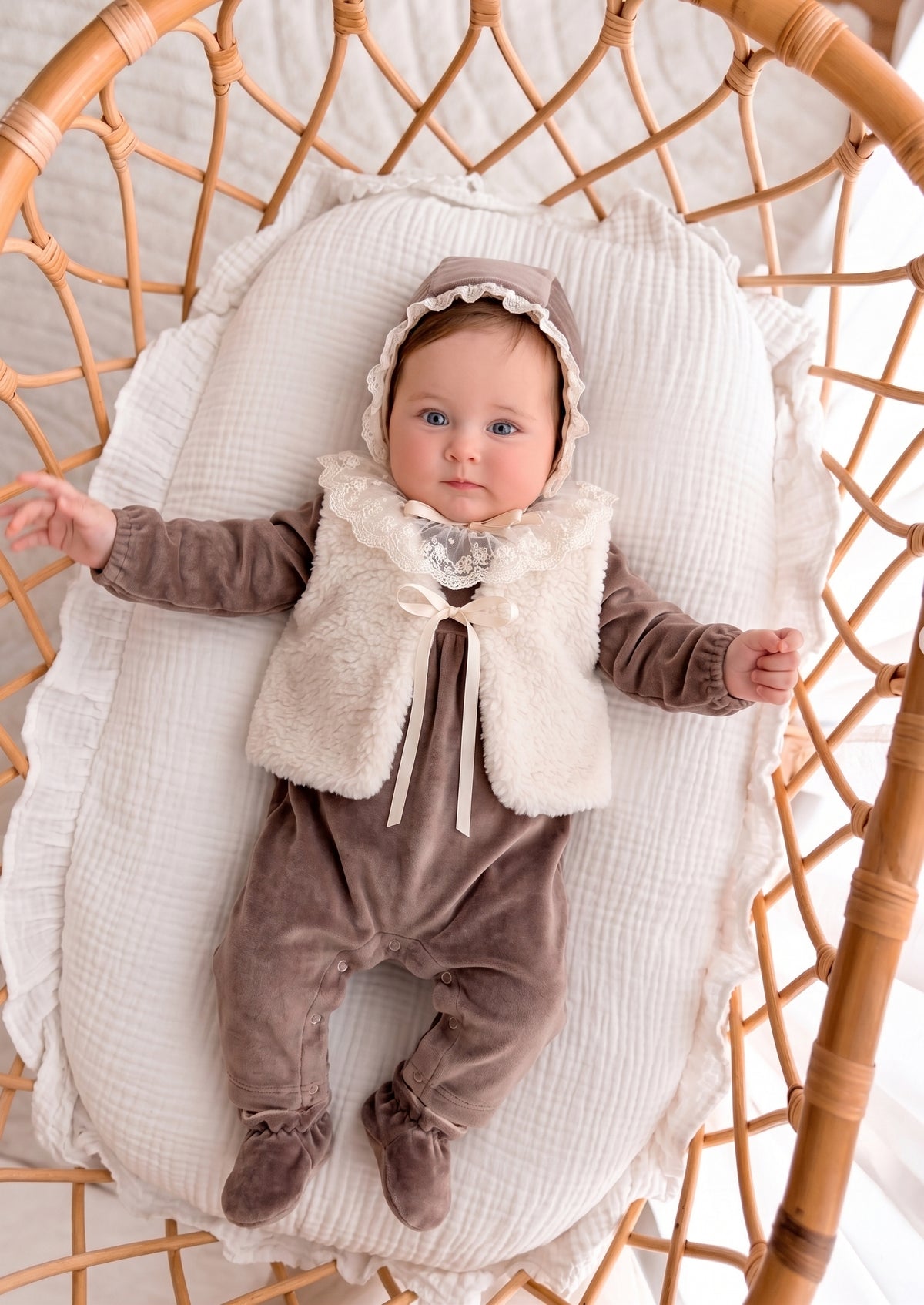 Kız Bebek Kadife Tulum Peluş Yelek Kutulu Hediyelik 4'lü Set