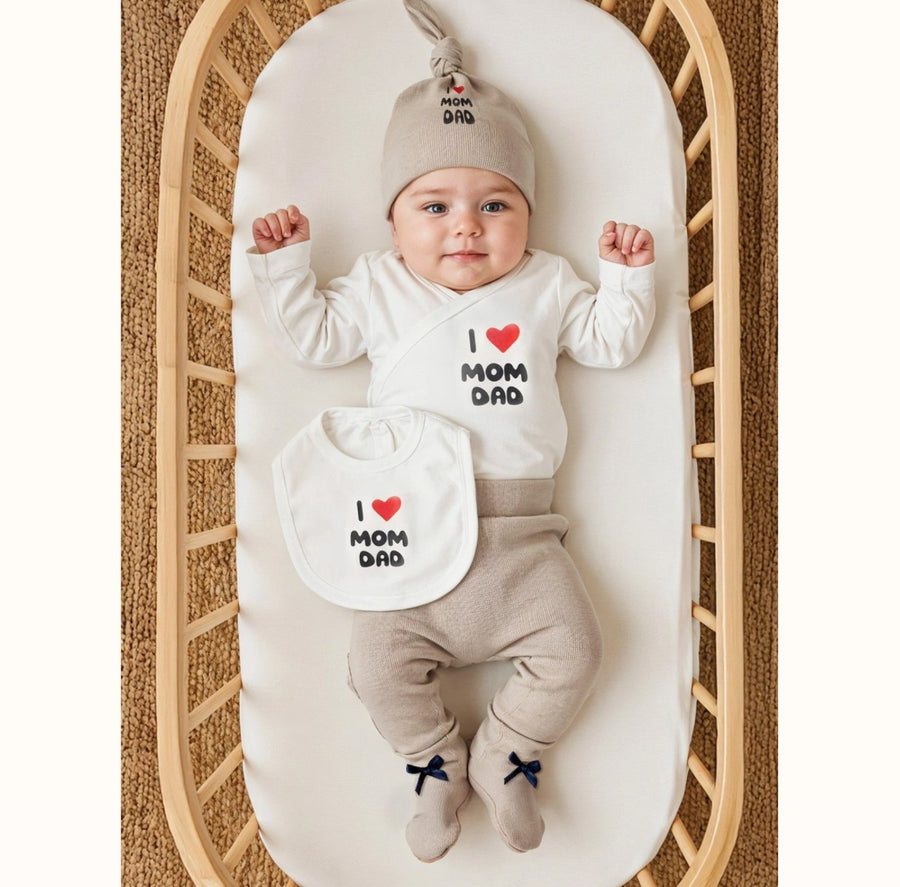 I Love Mom Dad Yenidoğan Hastane Çıkışı 5'li Zıbın Seti
